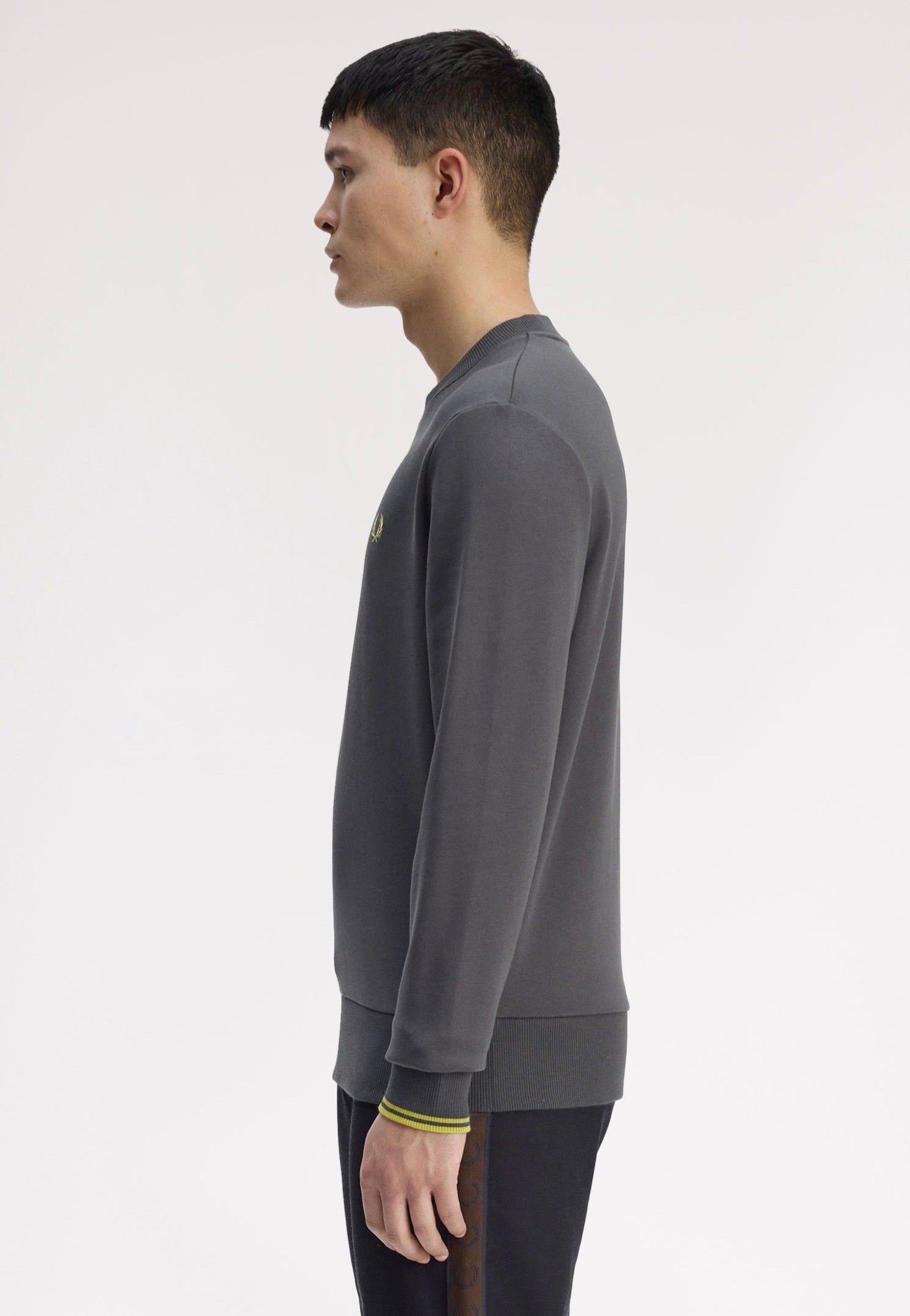 Fred Perry - Crew Neck Anchor Grey/Tennis Ball Yellow - Sweater | Men-Image
