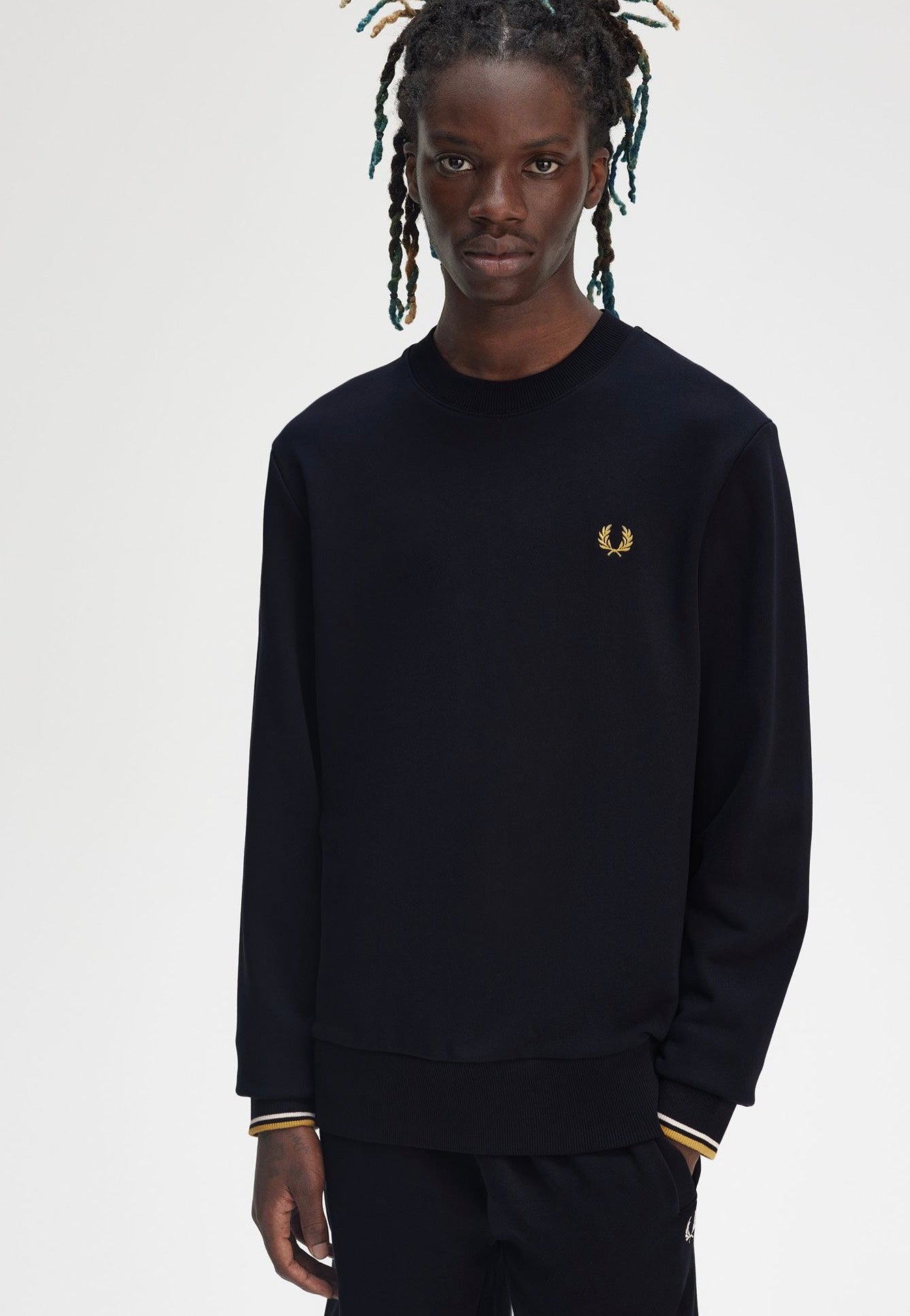 Fred Perry - Crew Neck Navy/Ecru/Honeycomb - Sweater | Men-Image