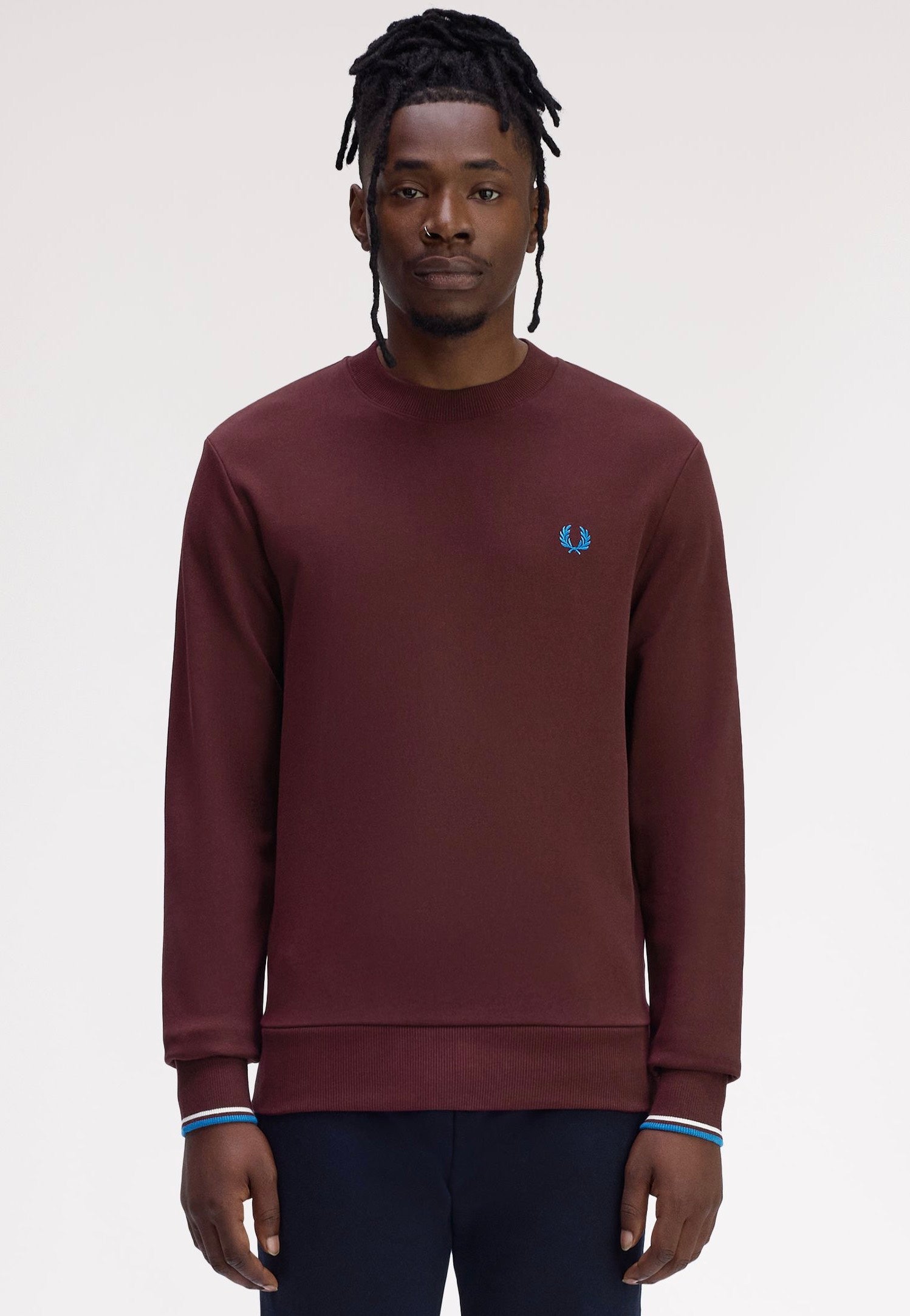 Fred Perry - Crew Neck Oxblood/Ecru/Court Blue - Sweater | Men-Image
