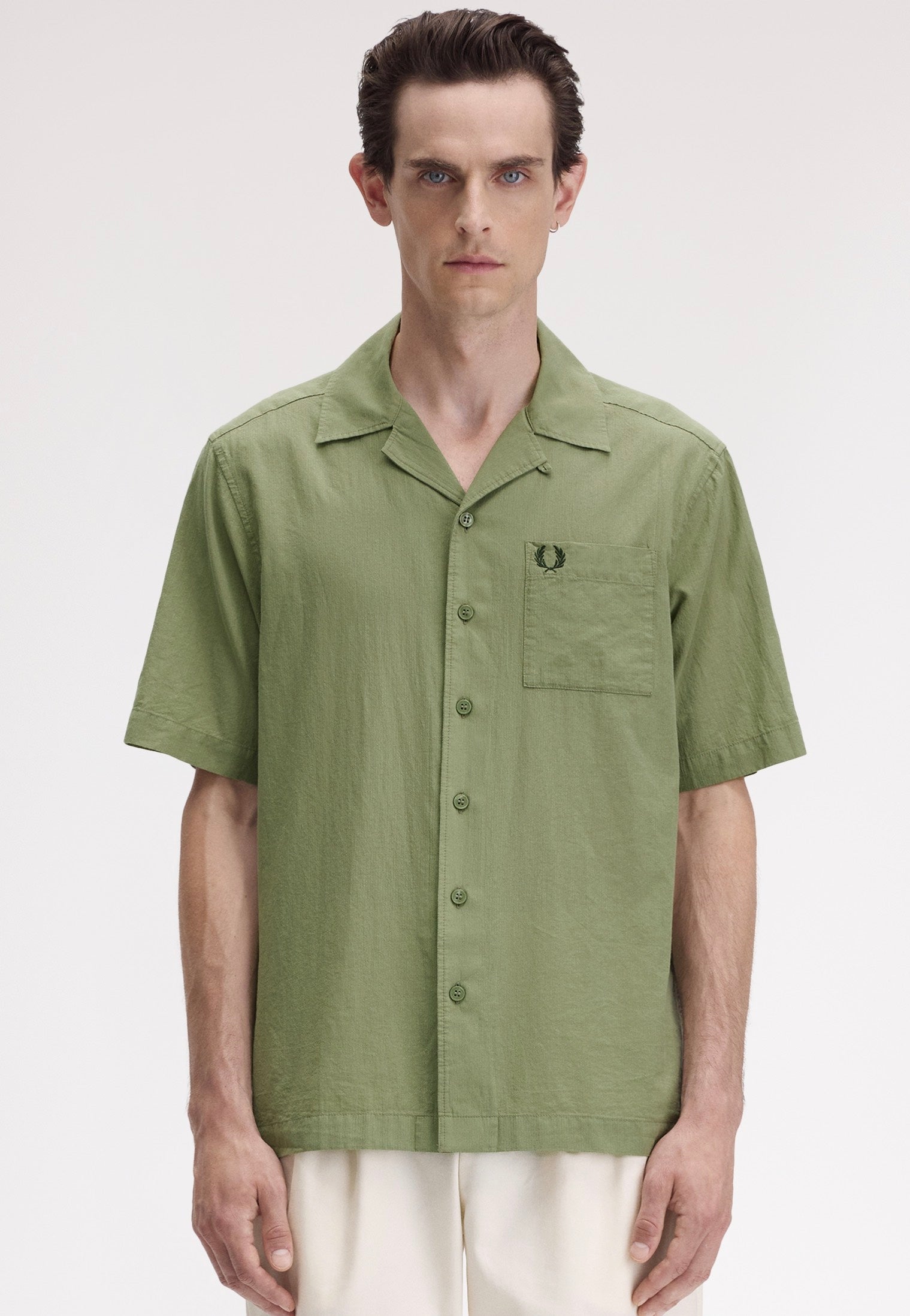 Fred Perry - Lightweight Texture Revere Collar Olive Mint - Shirt | Men-Image