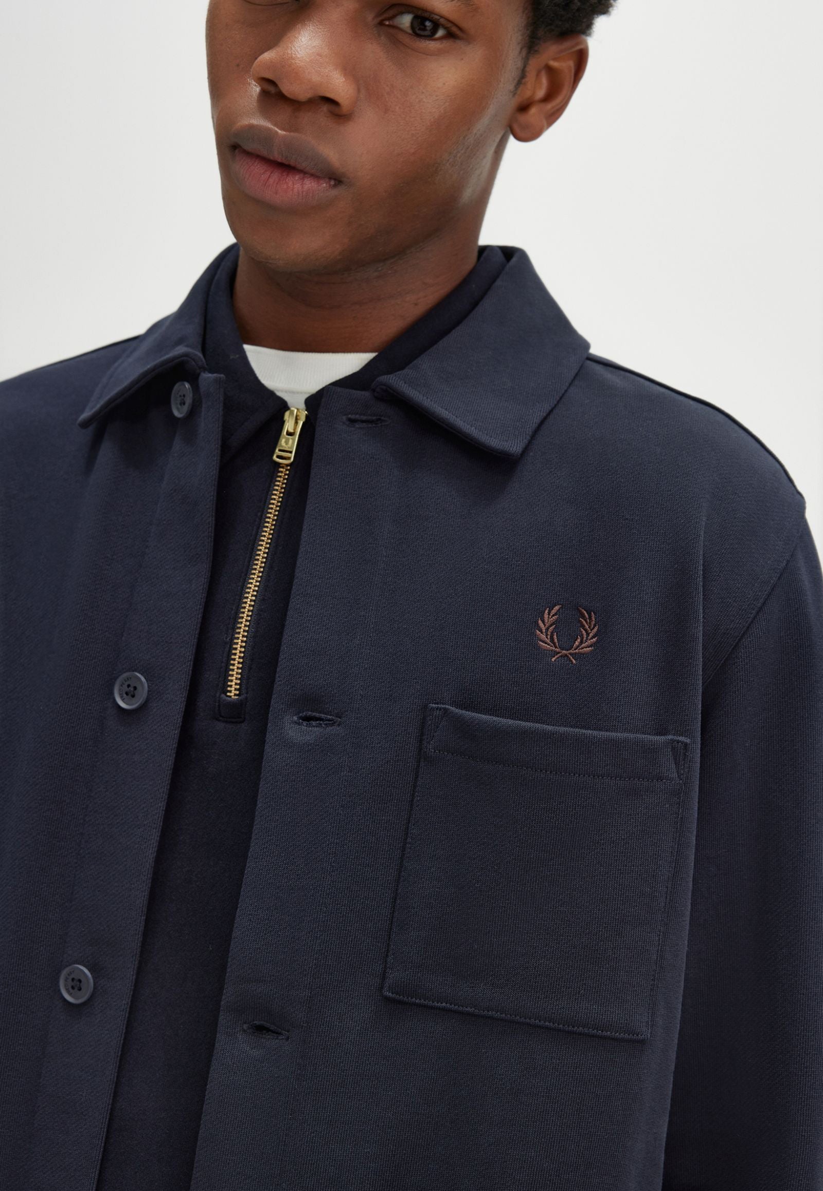 ジャケット・アウター FRED PERRY HEAVYWEIGHT SWEAT OVERSHIRT Fred Perry - Heavyweight Sweat Navy - Jacket | Impericon