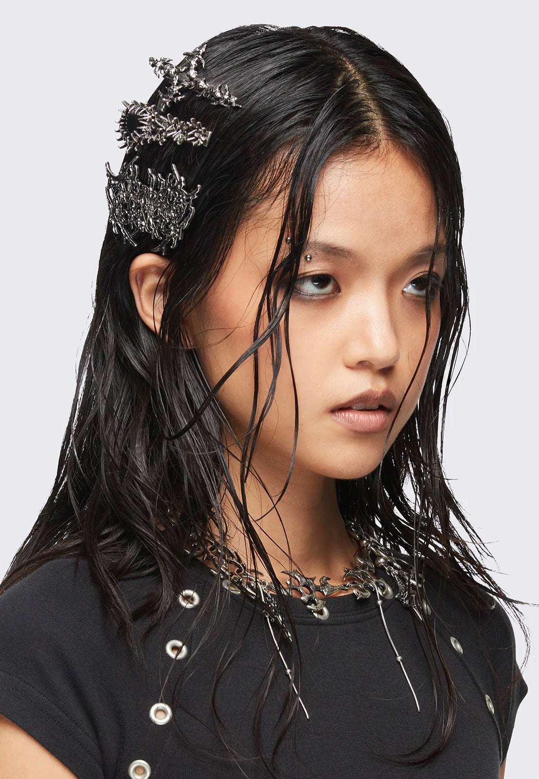 Minga London - Metal Crush Silver - Hair Clips Set | Neutral-Image