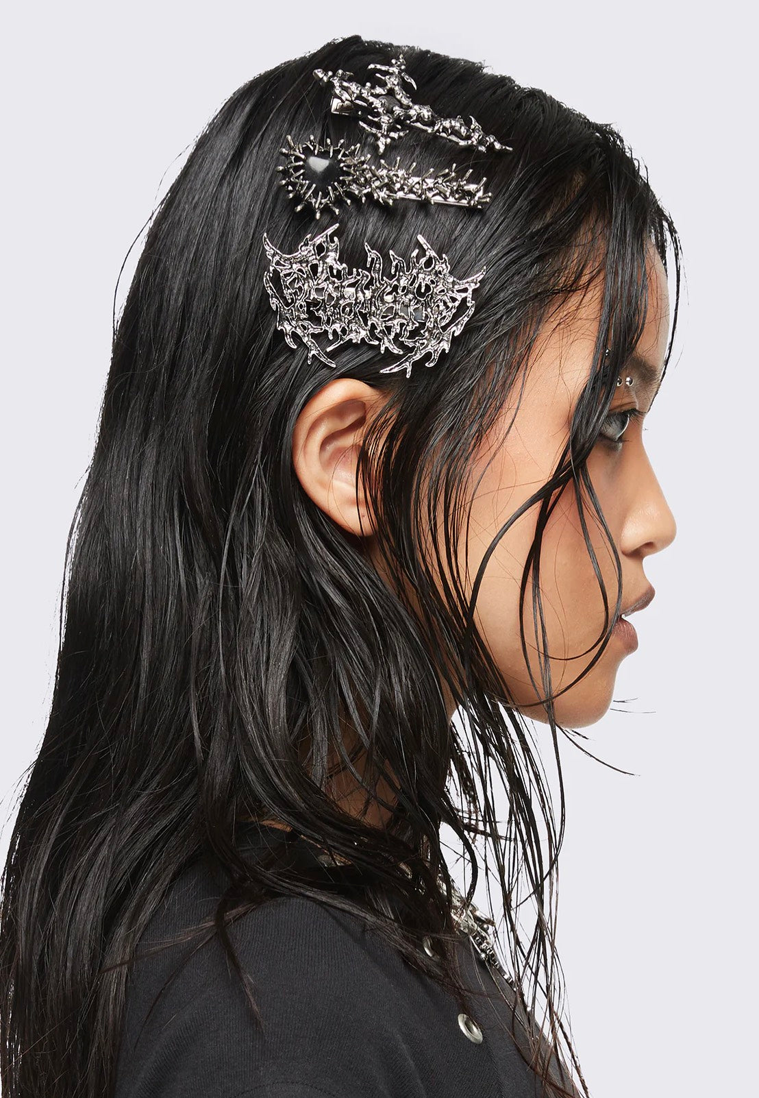 Minga London - Metal Crush Silver - Hair Clips Set | Neutral-Image