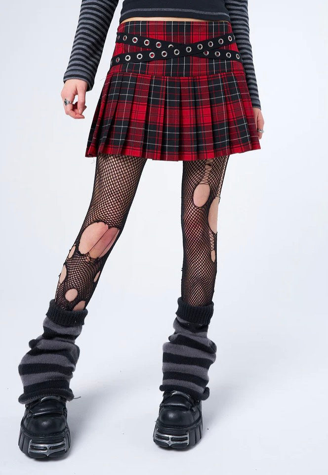Minga London - Miley Red & Black Tartan Mini - Skirt | Women-Image
