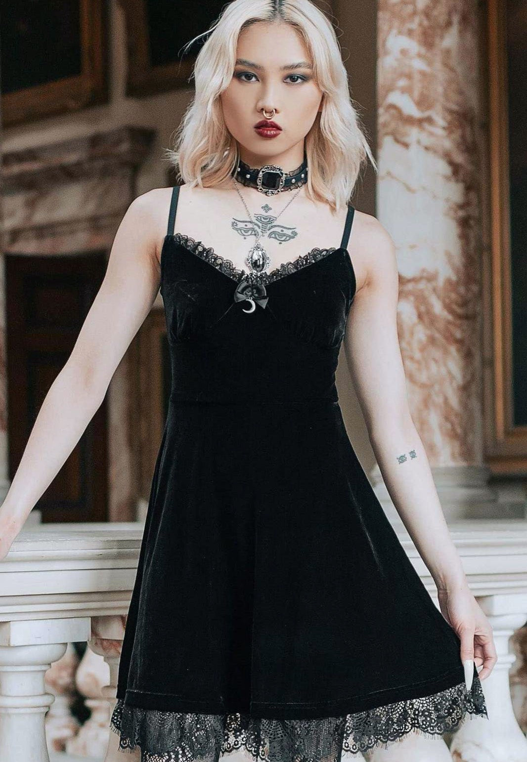 Killstar - Moonstruck Velvet Skater Black - Dress | Women-Image
