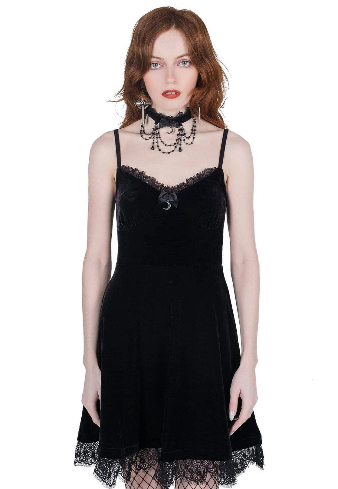 Killstar - Moonstruck Velvet Skater Black - Dress | Women-Image