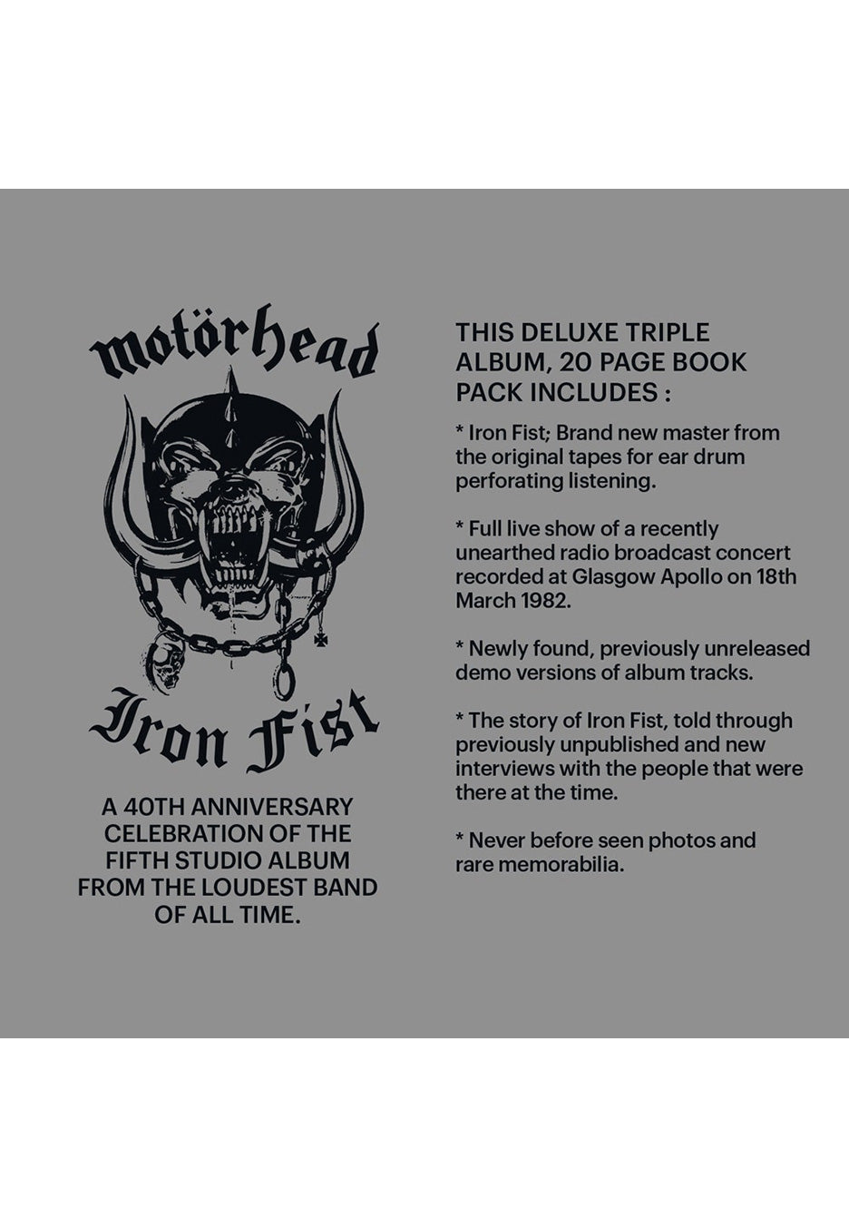Motörhead Iron Fist (40Th Anniversary Edition) 3 Vinyl | Neutral-Image