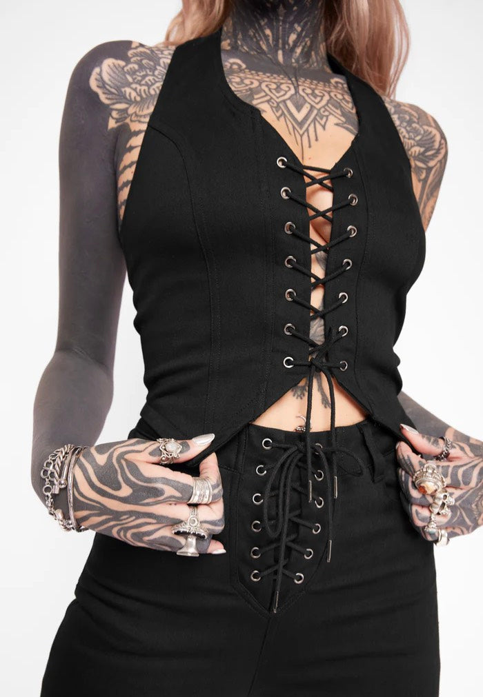 Mary Wyatt - Sienna Lace-Up Halter Black - Top | Women-Image