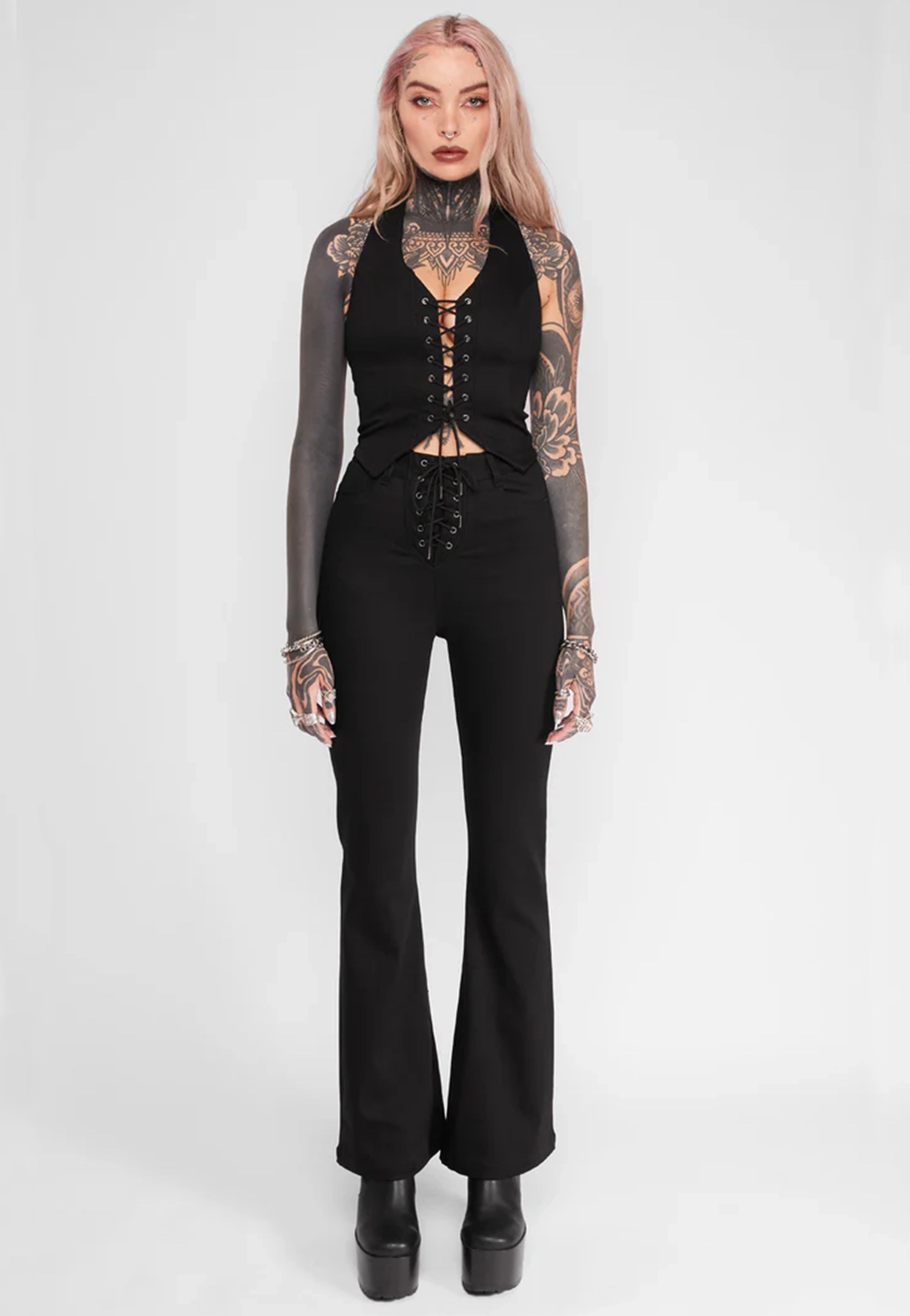 Mary Wyatt - Sienna Lace-Up Halter Black - Top | Women-Image