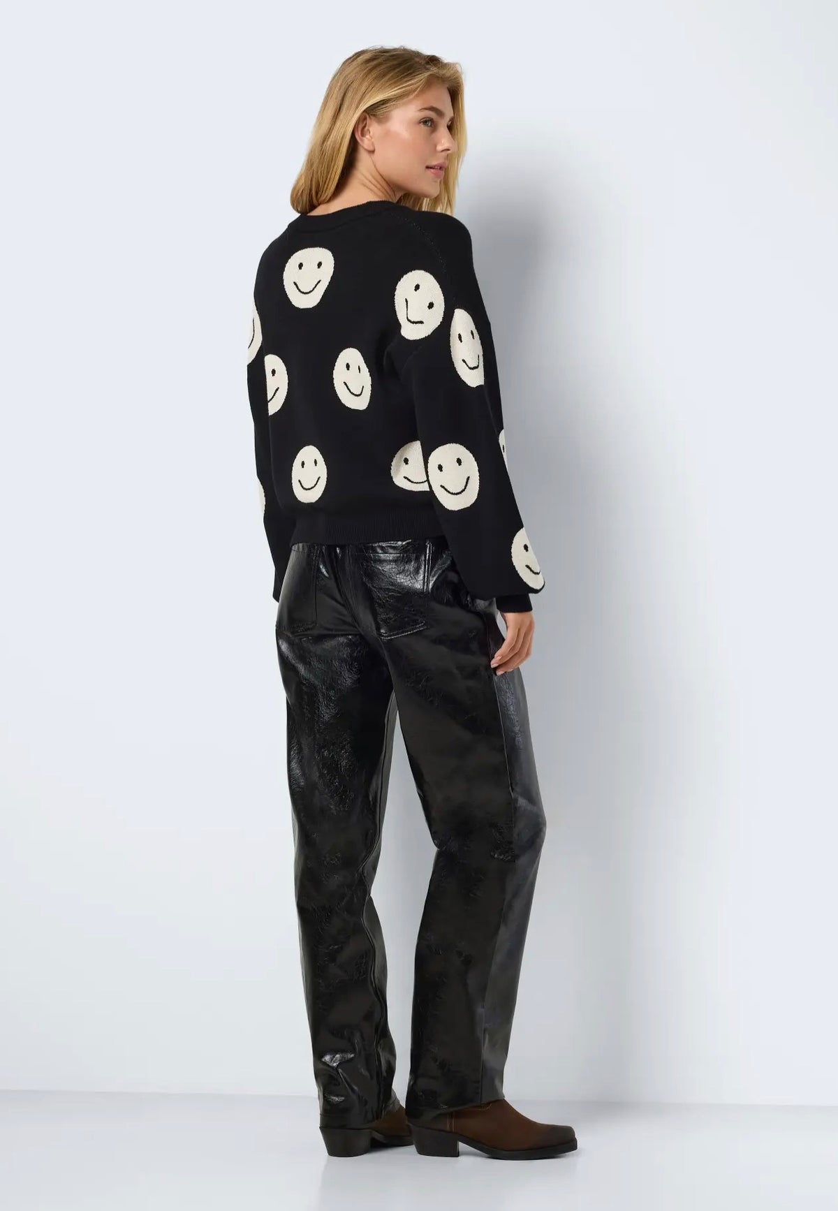 Noisy May Charlott V-Neck Black Oatmeal Moons Cardigan | Women-Image