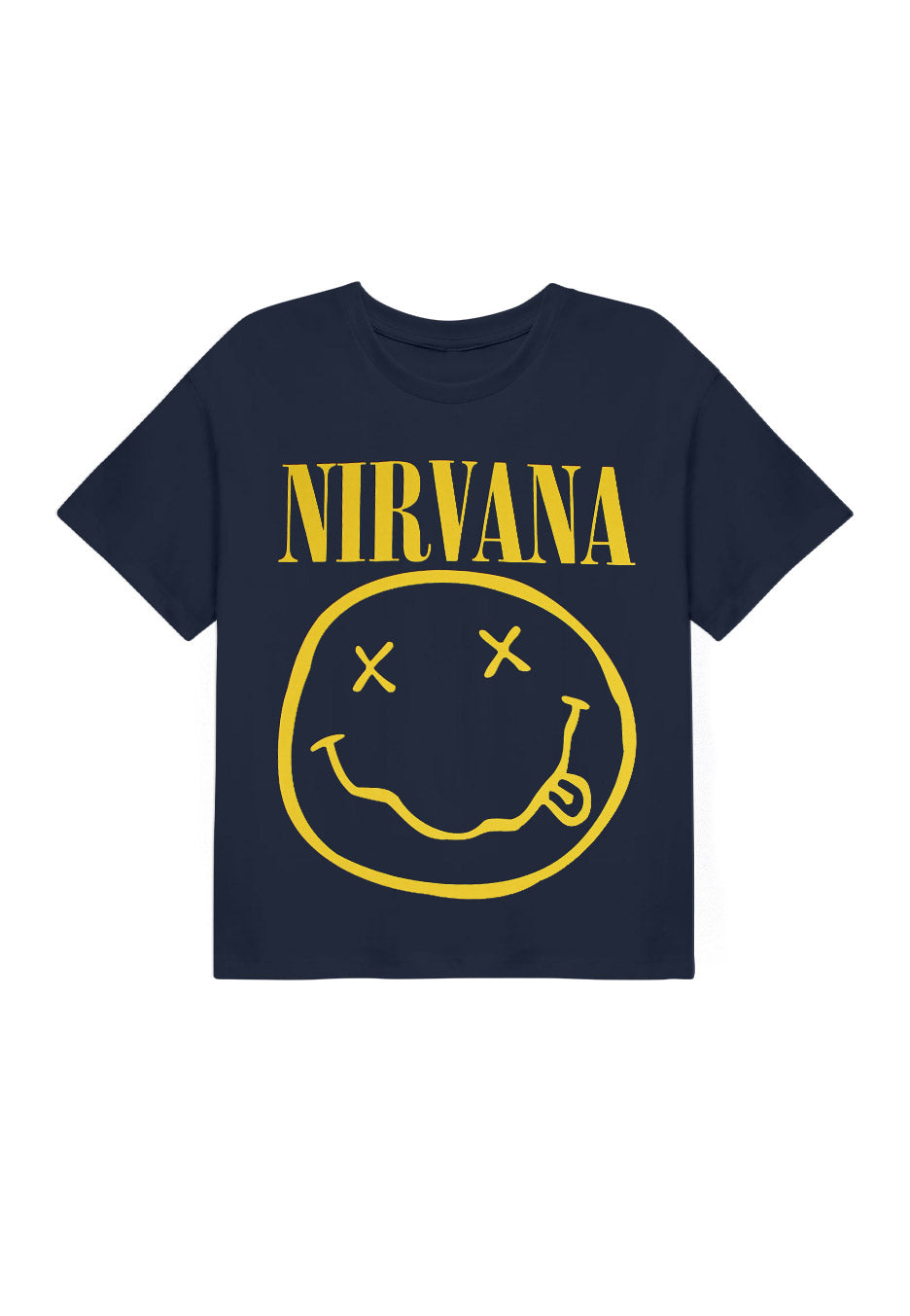 トップス NIRVANA Nirvana Happy Face Flower Sniffin Cropped Navy - T-Shirt | Impericon