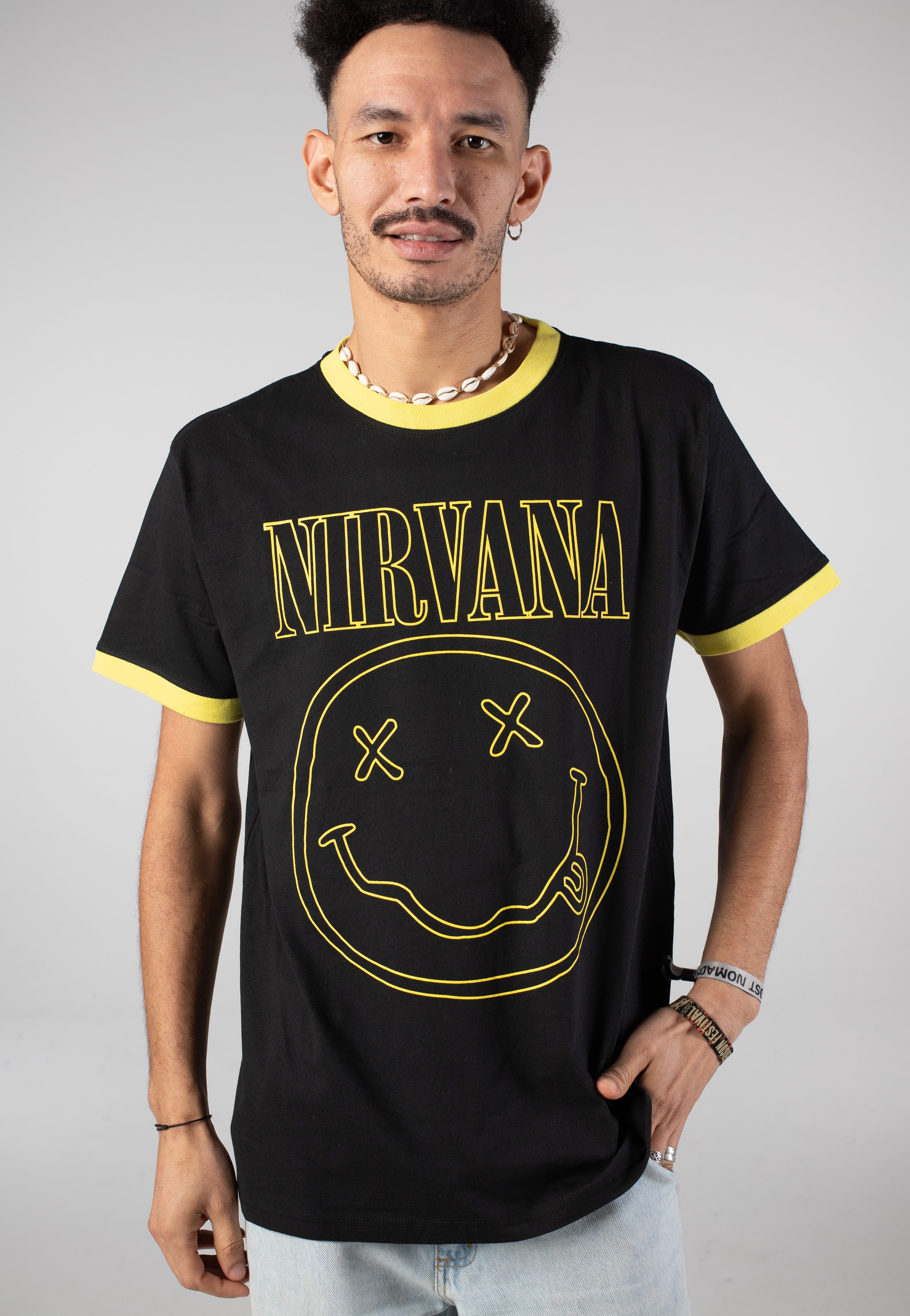 Nirvana Outline Happy Face Ringer - T-Shirt | Impericon