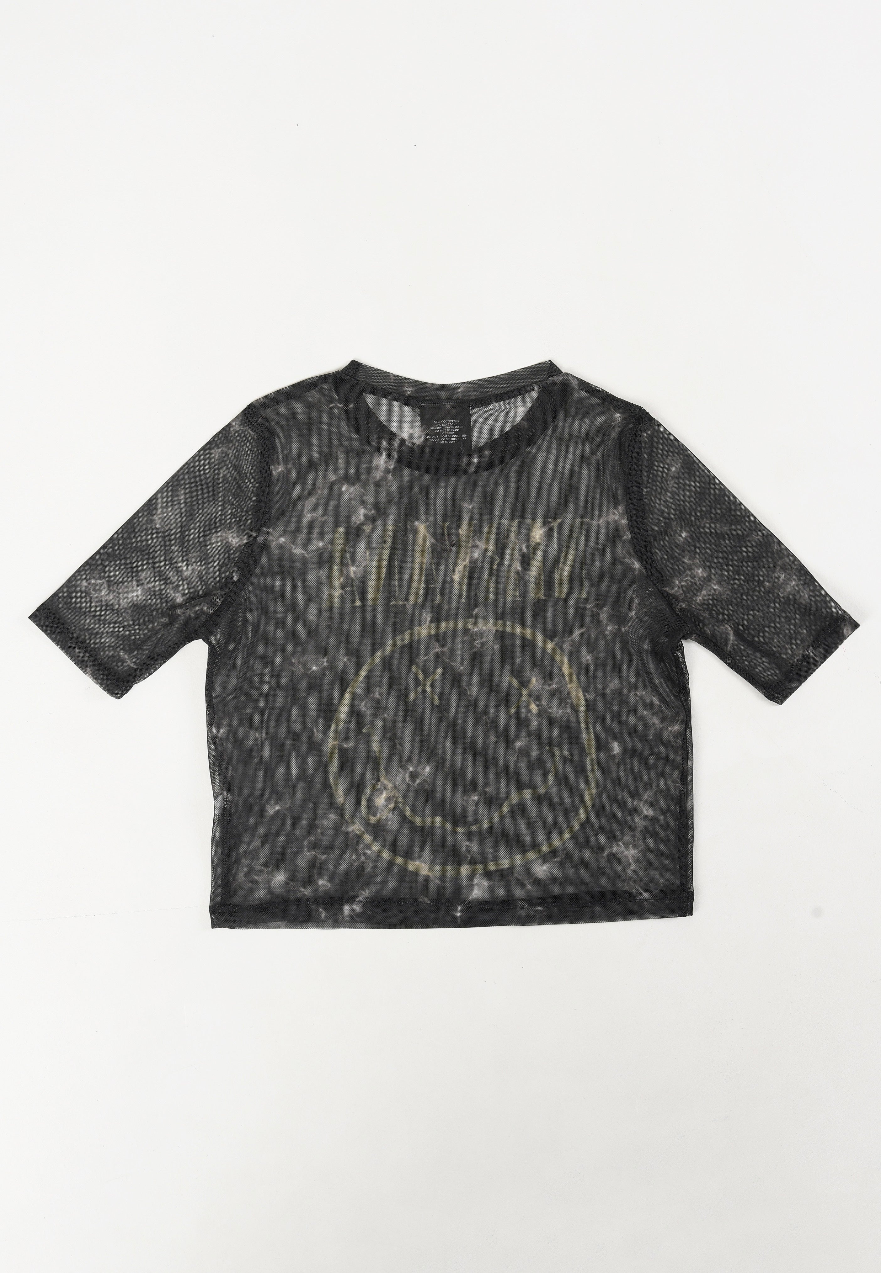 Nirvana - Yellow Happy Face Mesh Cropped - Girly | Neutral-Image