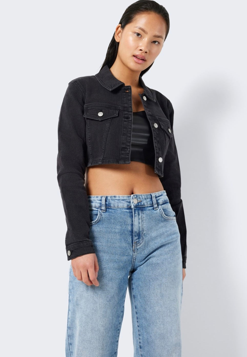 Noisy May - Julia Crop Black Denim - Jeans Jacket | Women-Image