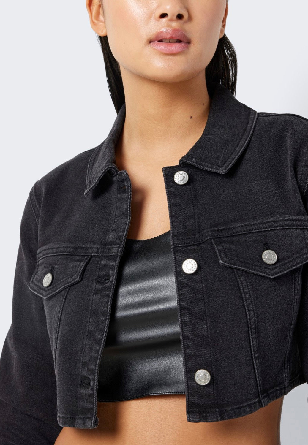 Noisy May - Julia Crop Black Denim - Jeans Jacket | Women-Image