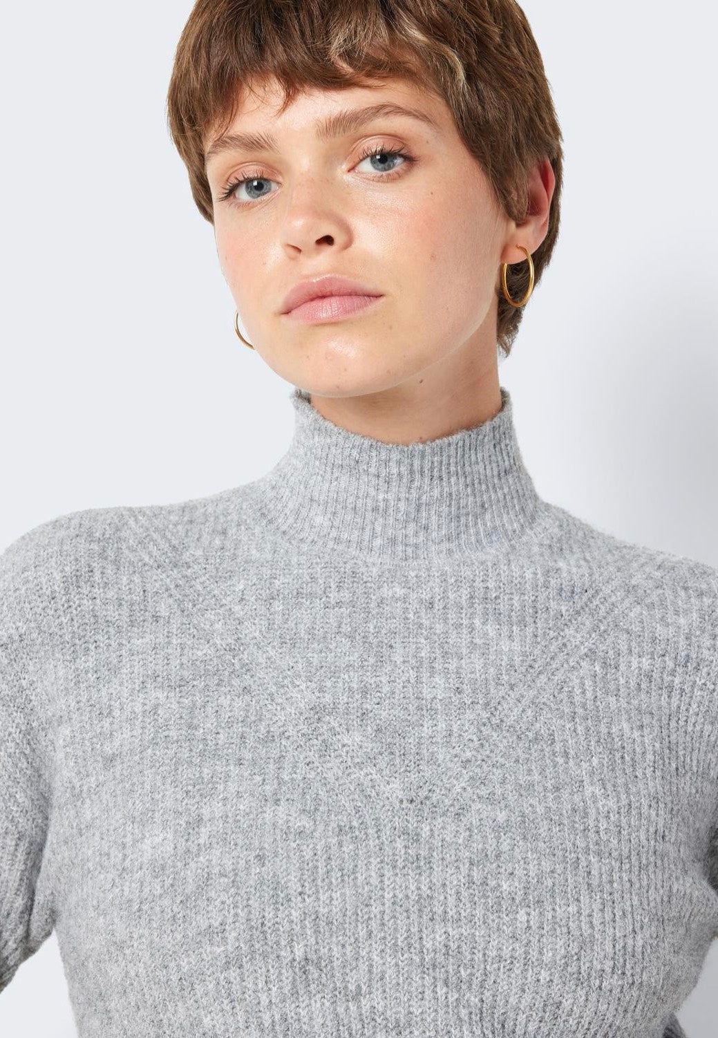Noisy May - EllaHigh Neck Crop Medium Grey Melange - Pullover | Women-Image