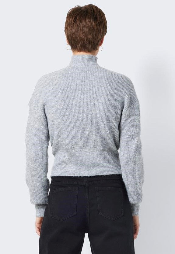 Noisy May - EllaHigh Neck Crop Medium Grey Melange - Pullover | Women-Image