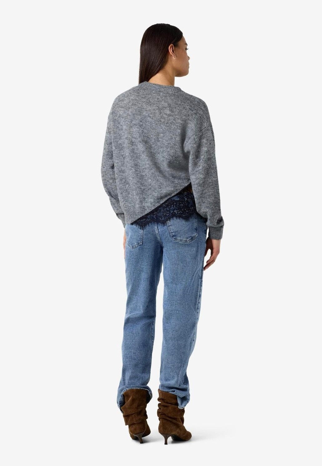 Noisy May Preston O-Neck Lace Medium Grey Melange Svetr | Women-Image