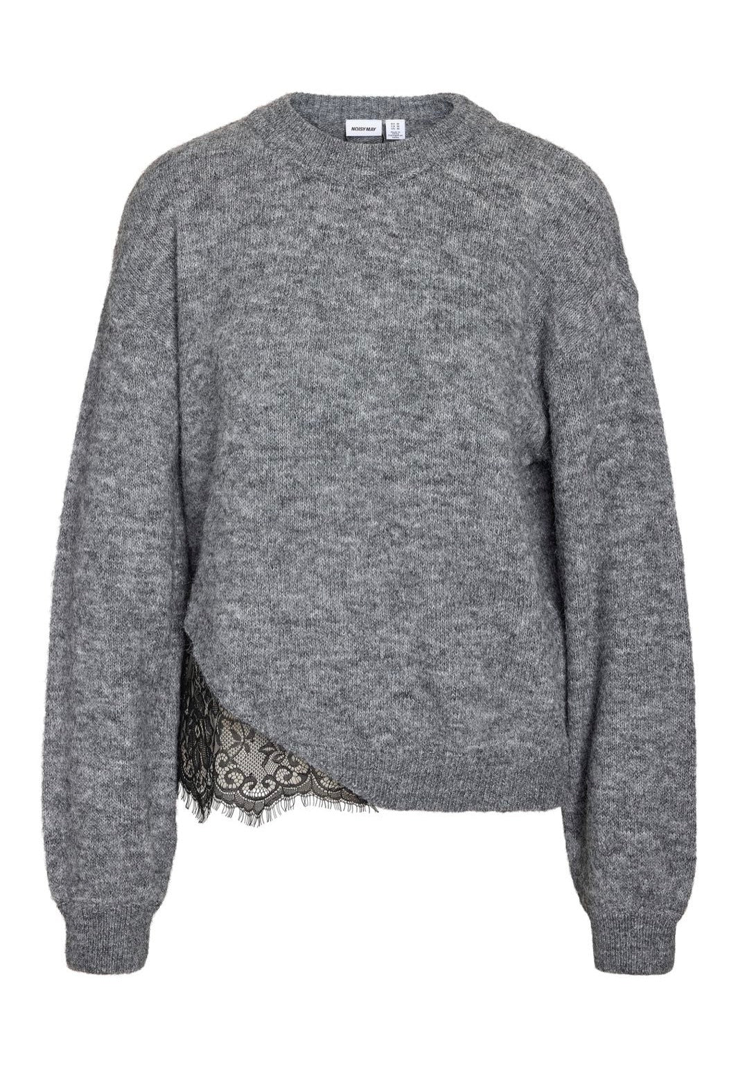 Noisy May Preston O-Neck Lace Medium Grey Melange Svetr | Women-Image