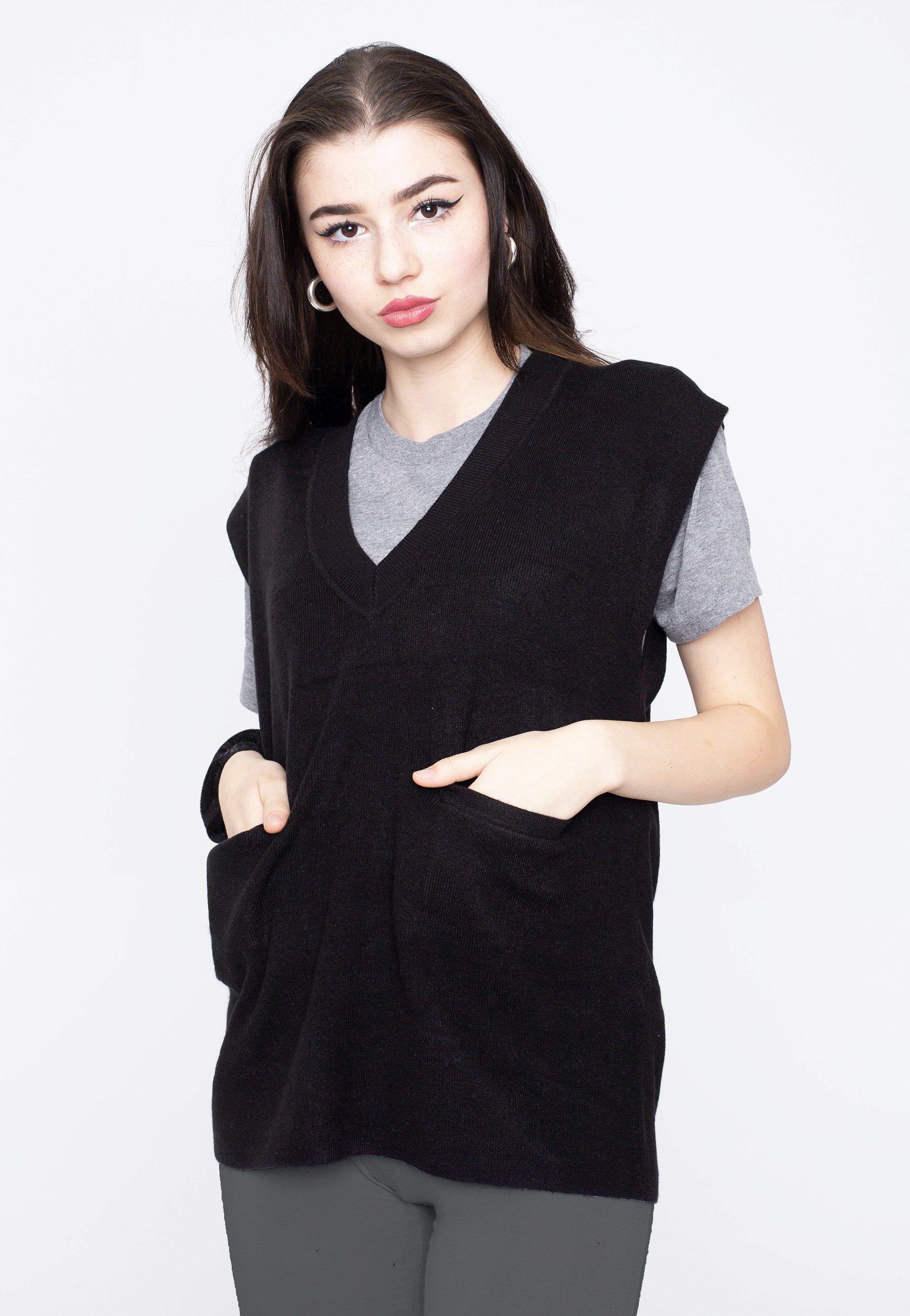 Noisy May - Clari V Neck Pocket Knit Black - Top | Women-Image