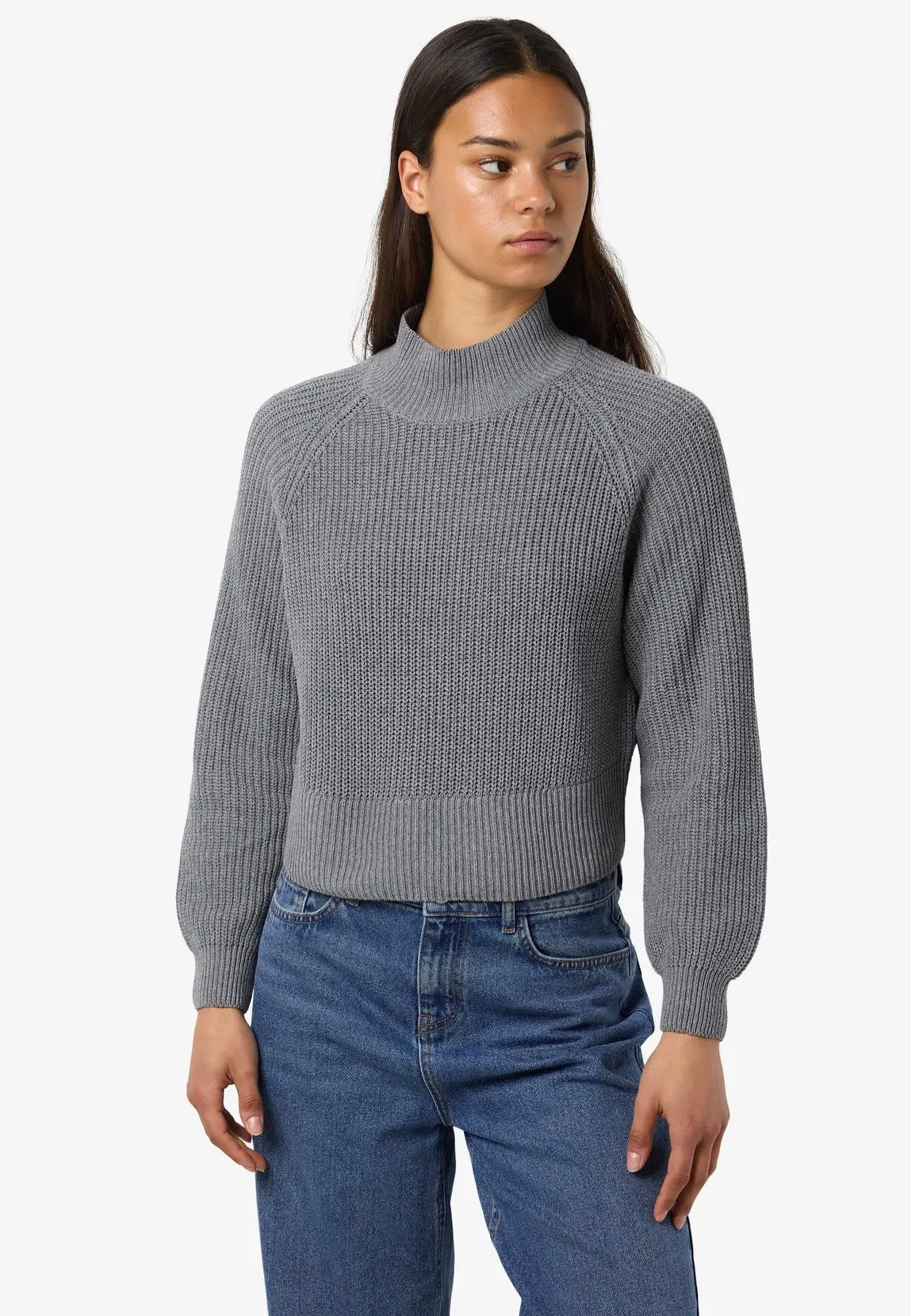 Noisy May - Dara L/S High Neck Medium Grey Melange - Pullover | Women-Image