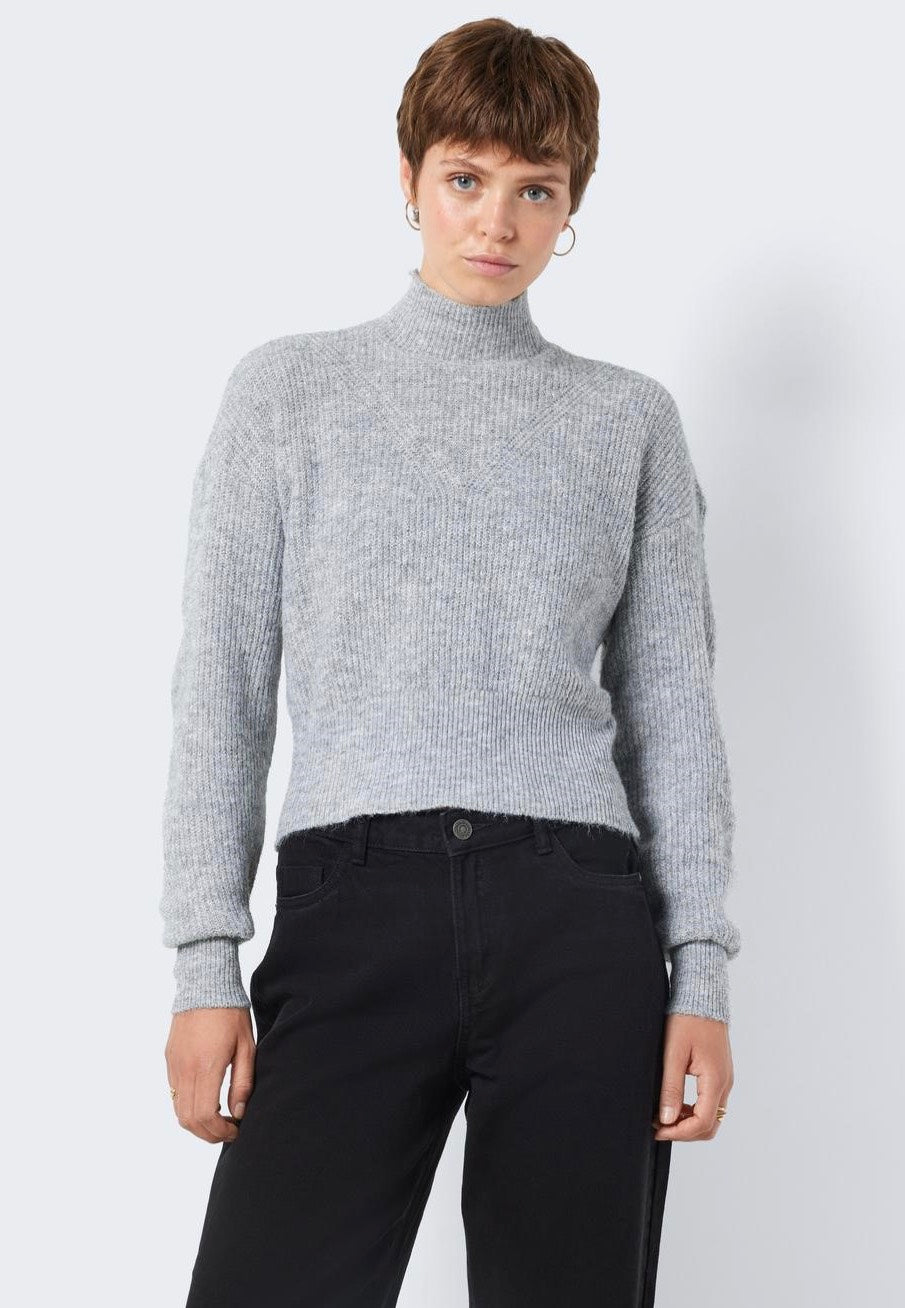 Noisy May - EllaHigh Neck Crop Medium Grey Melange - Pullover | Women-Image
