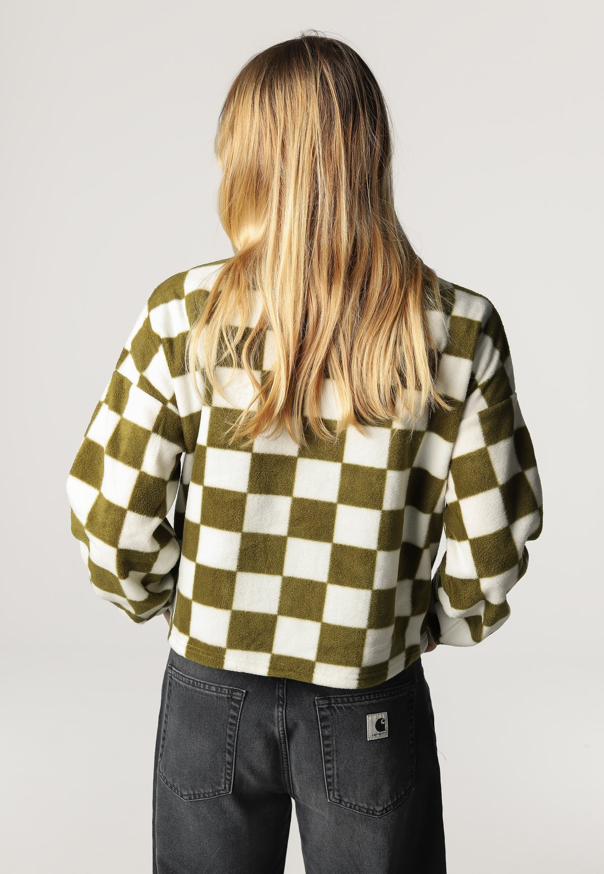 Noisy May Fleci Avocado Cloud Dancer Checkboard Sweater | Women-Image
