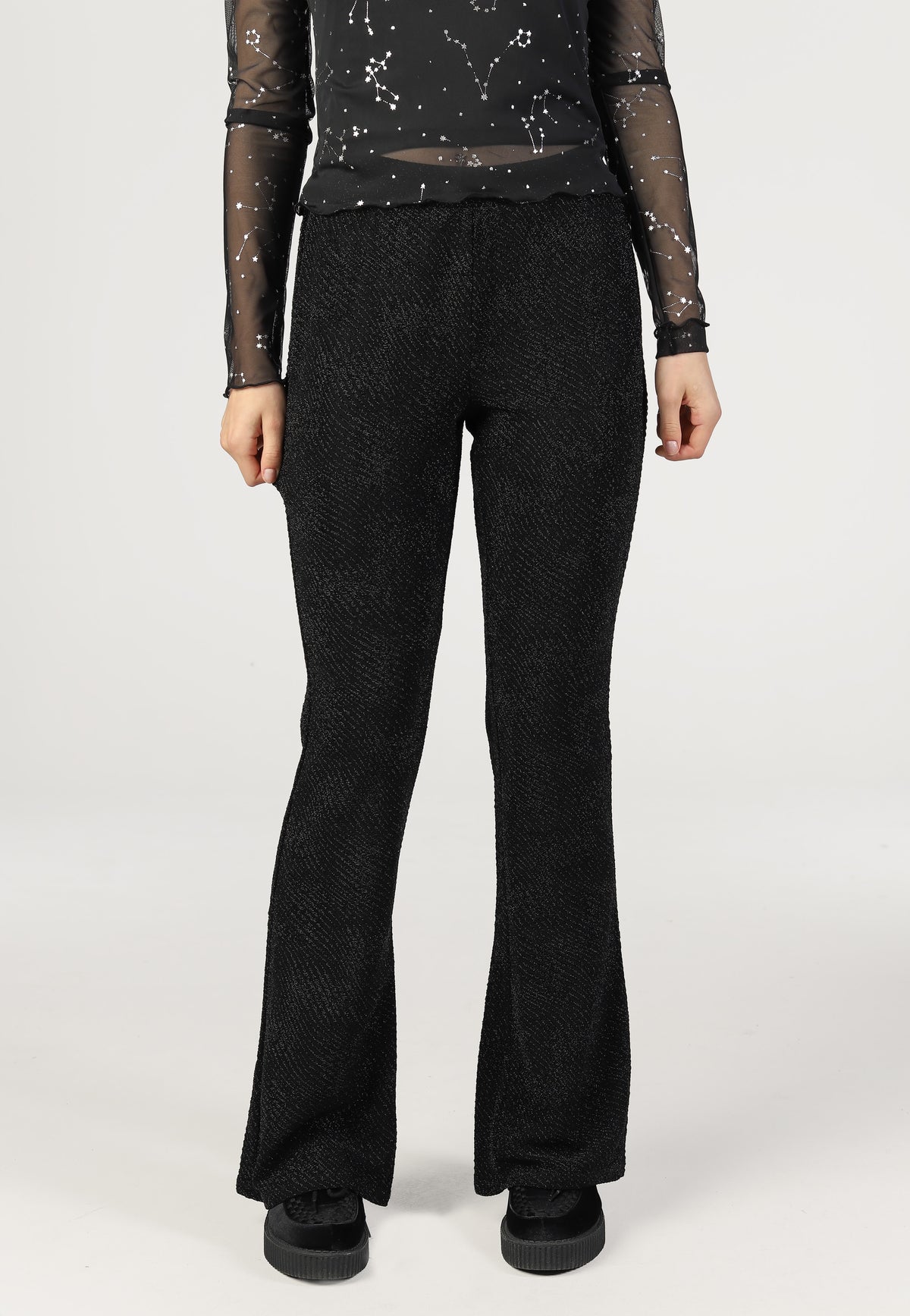 Noisy May Gilly Pasa Flared Black/Black Lurex Pantaloni | Women-Image
