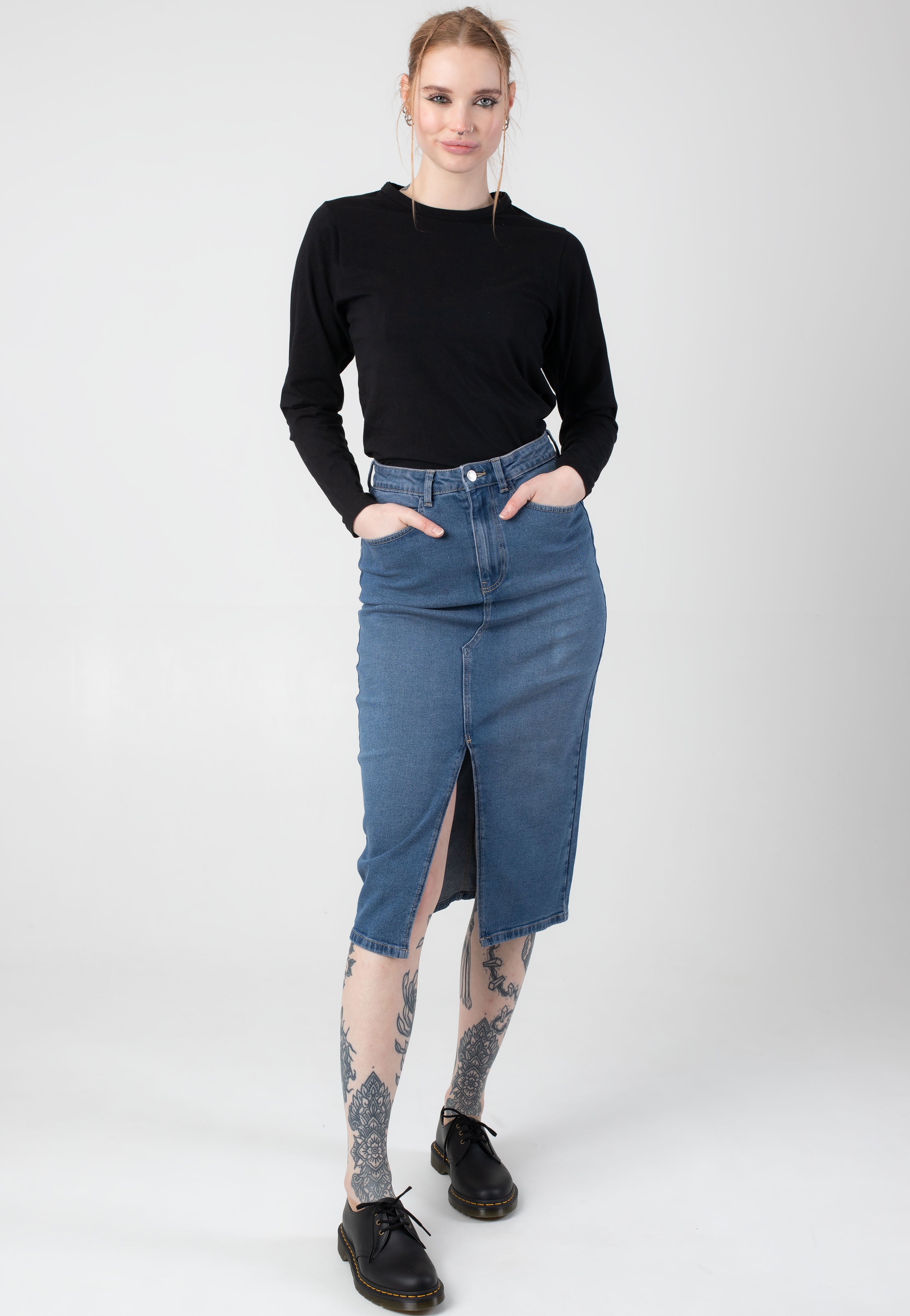 Noisy May - Kath Slit Midi Medium Blue Denim - Skirt | Women-Image