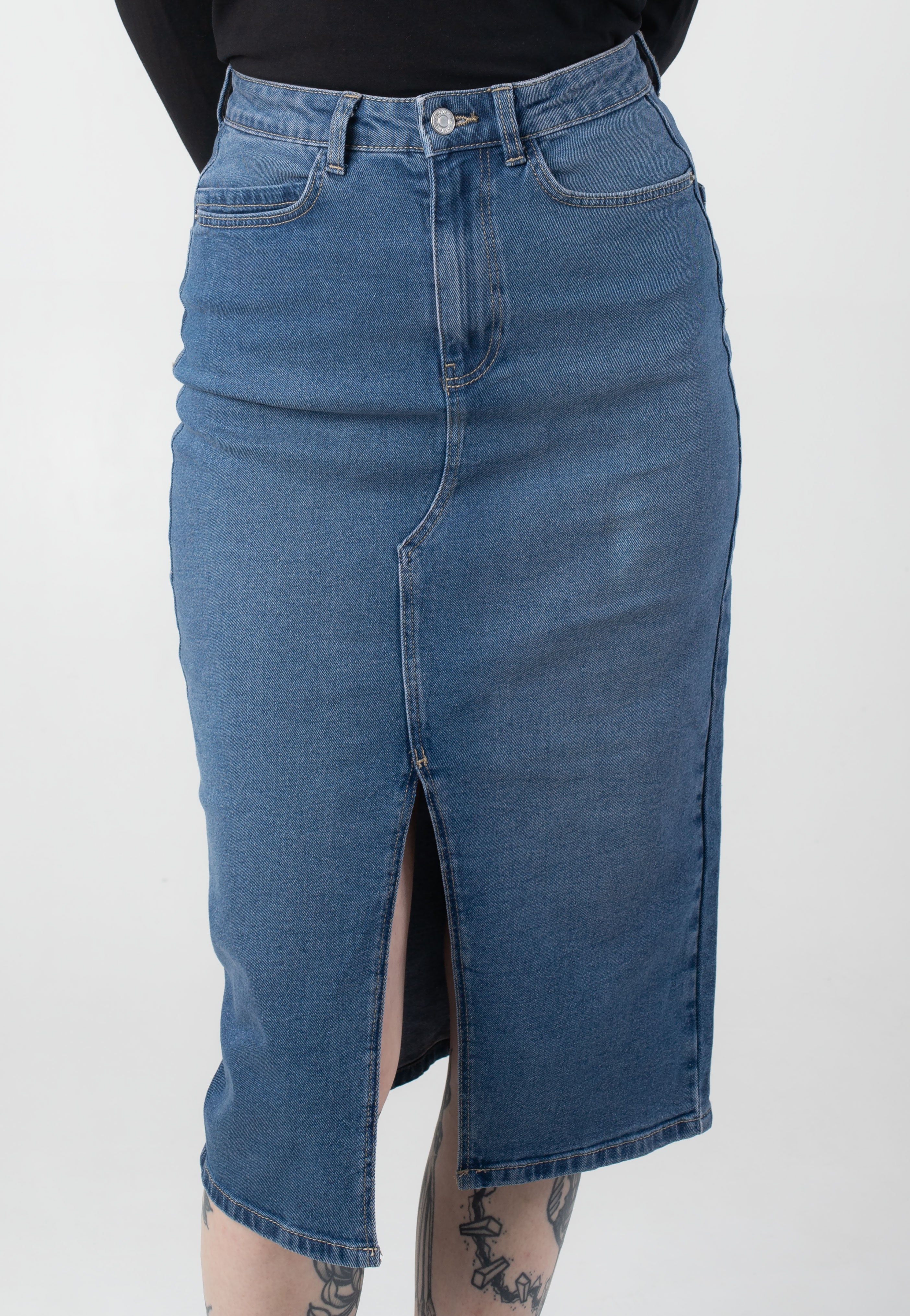 Noisy May - Kath Slit Midi Medium Blue Denim - Skirt | Women-Image