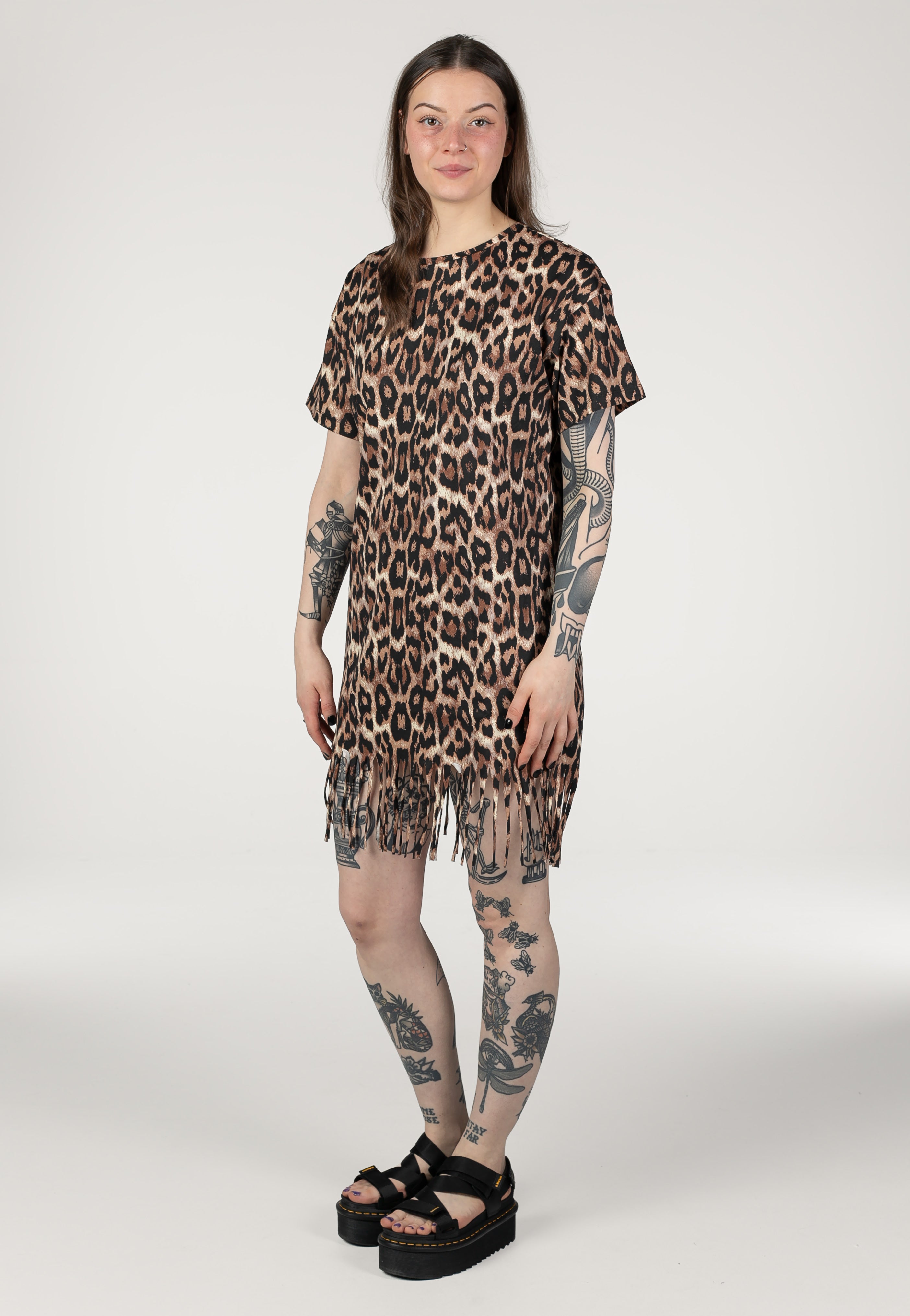 Noisy May - Keyla AOP Fringe O-Neck Black Leo - Dress | Women-Image