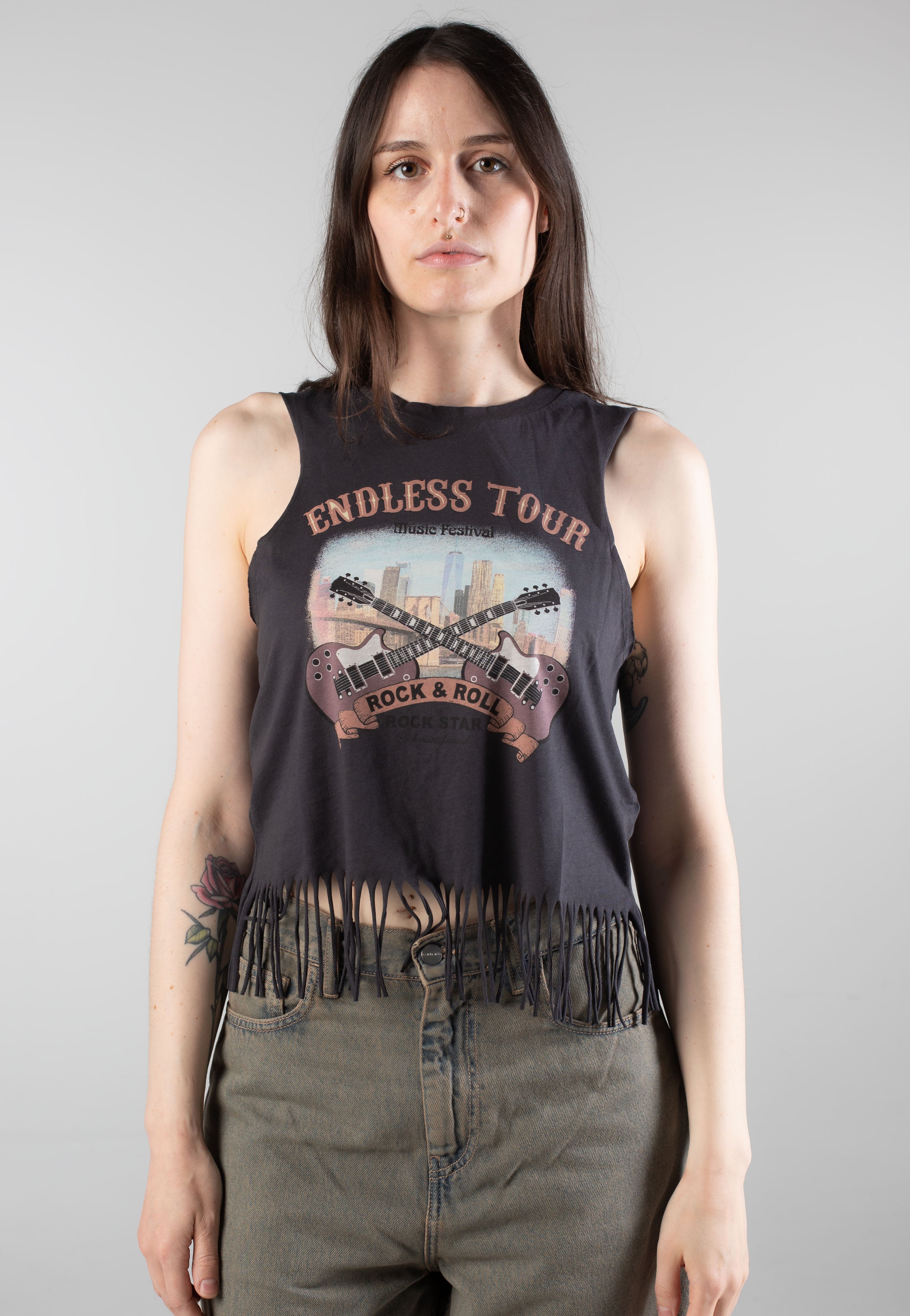 Noisy May - Max Printed Obsidian Cloud/Tomato - Tank | Women-Image