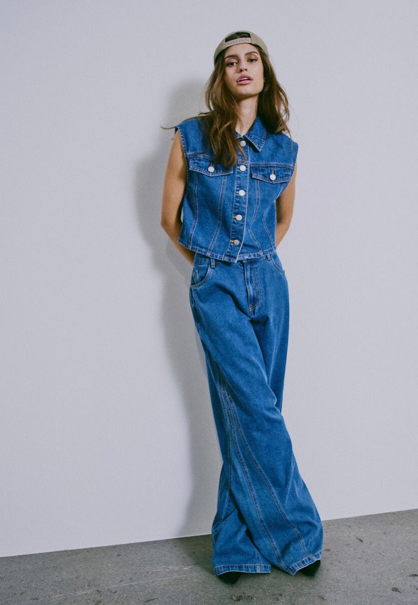 Noisy May - Robie Regular Crop Medium Blue Denim - Vest | Women-Image
