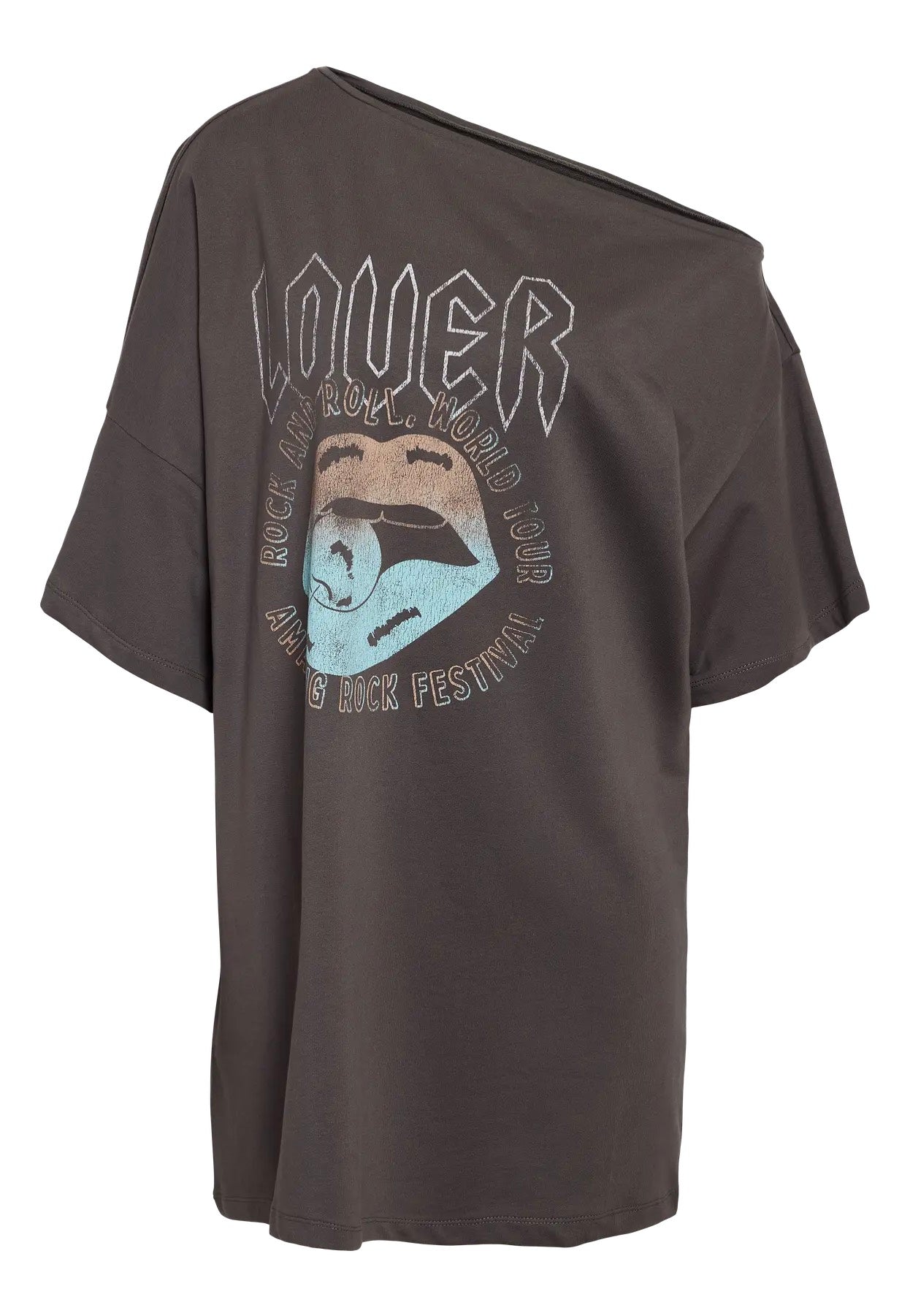 Noisy May - Robin Mocca One Charcoal Gray Lips - Dress | Women-Image