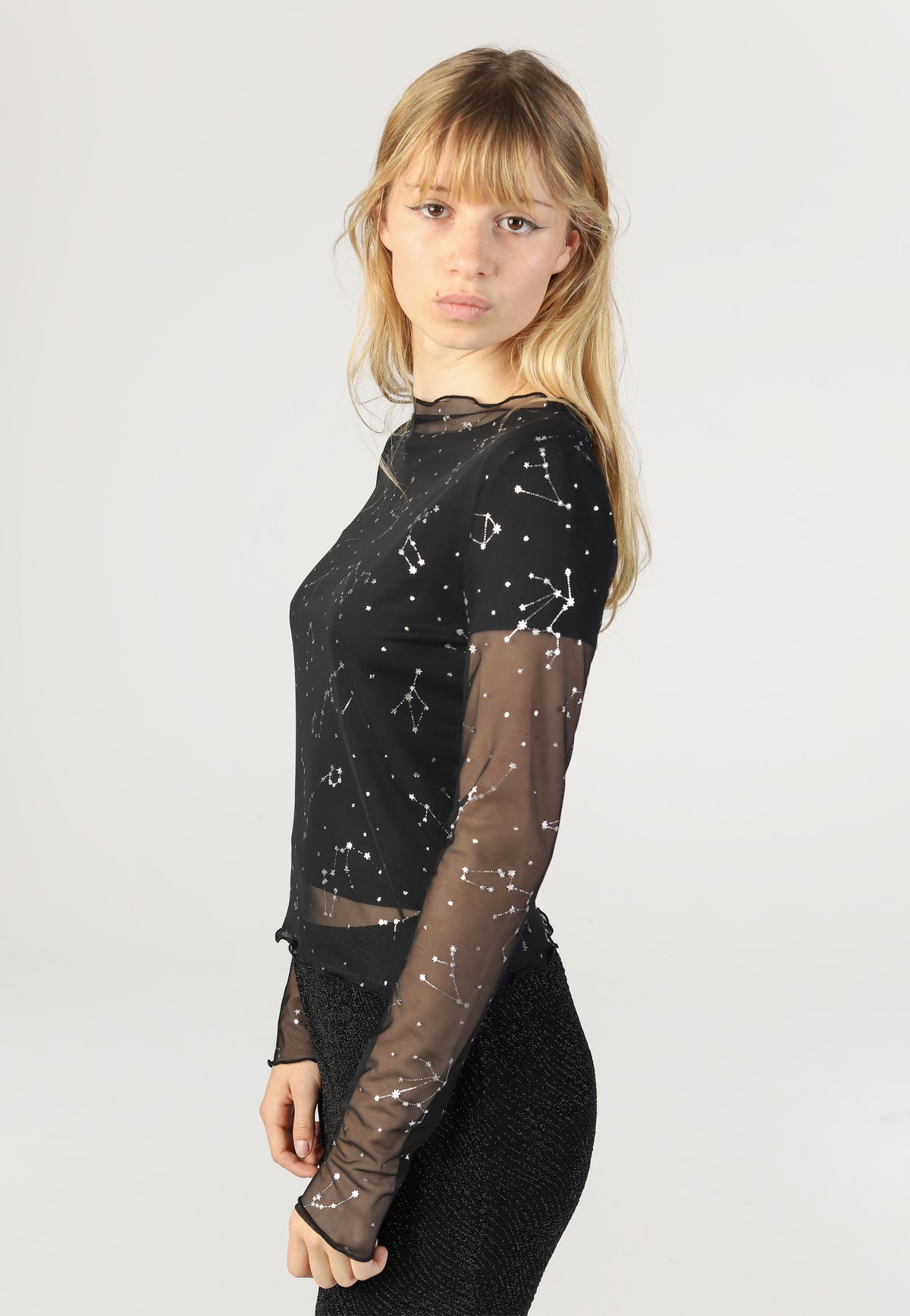 Noisy May Star Foil High Neck Mesh Black Zodiac Oberteil | Women-Image