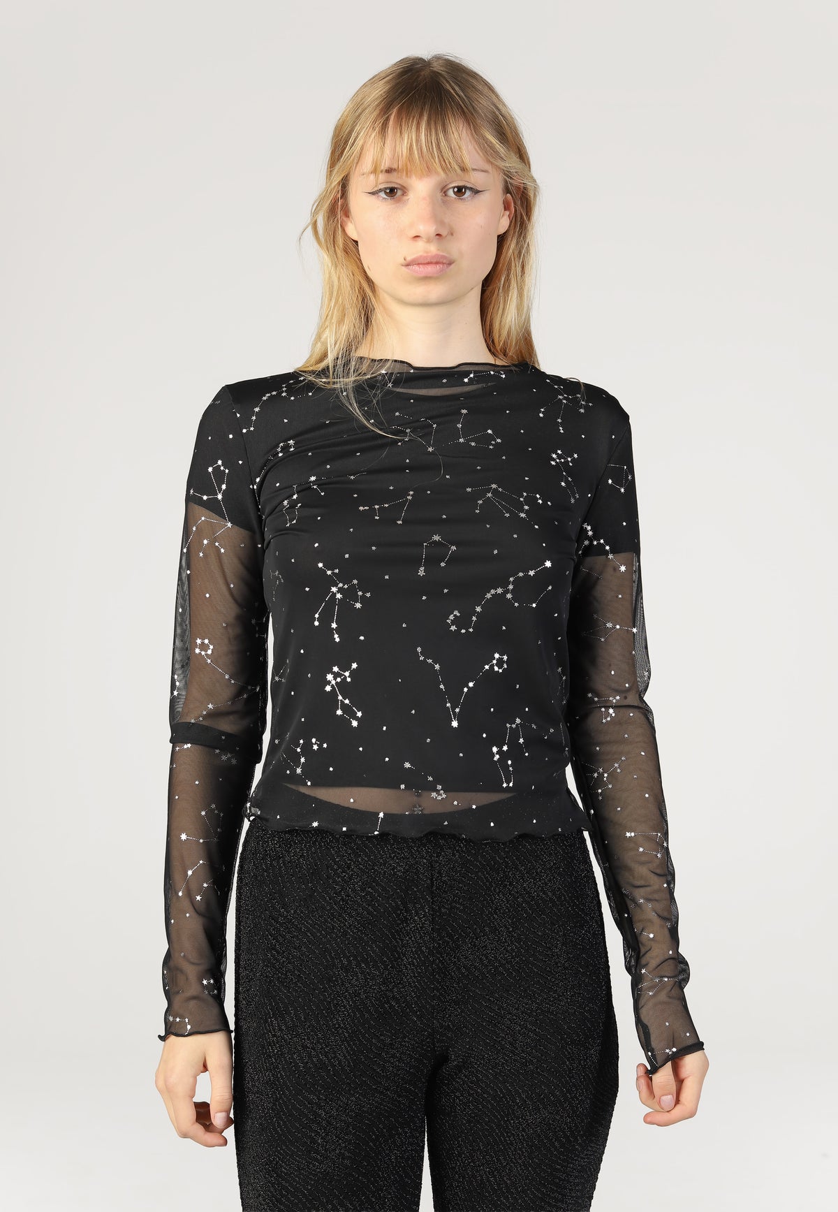 Noisy May Star Foil High Neck Mesh Black Zodiac Oberteil | Women-Image
