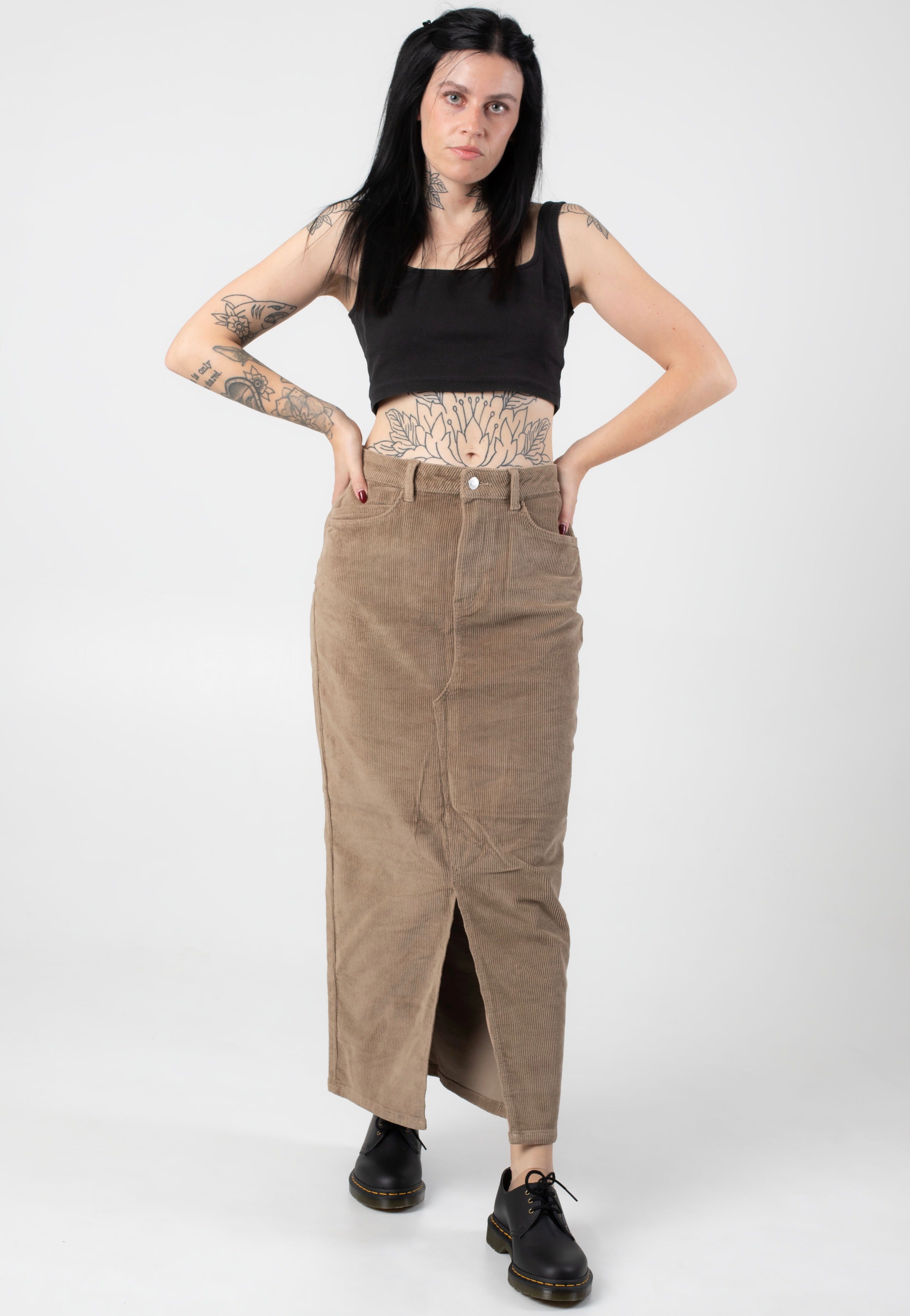 Noisy May - Cord Kath Slit Long Silver Mink - Skirt | Women-Image