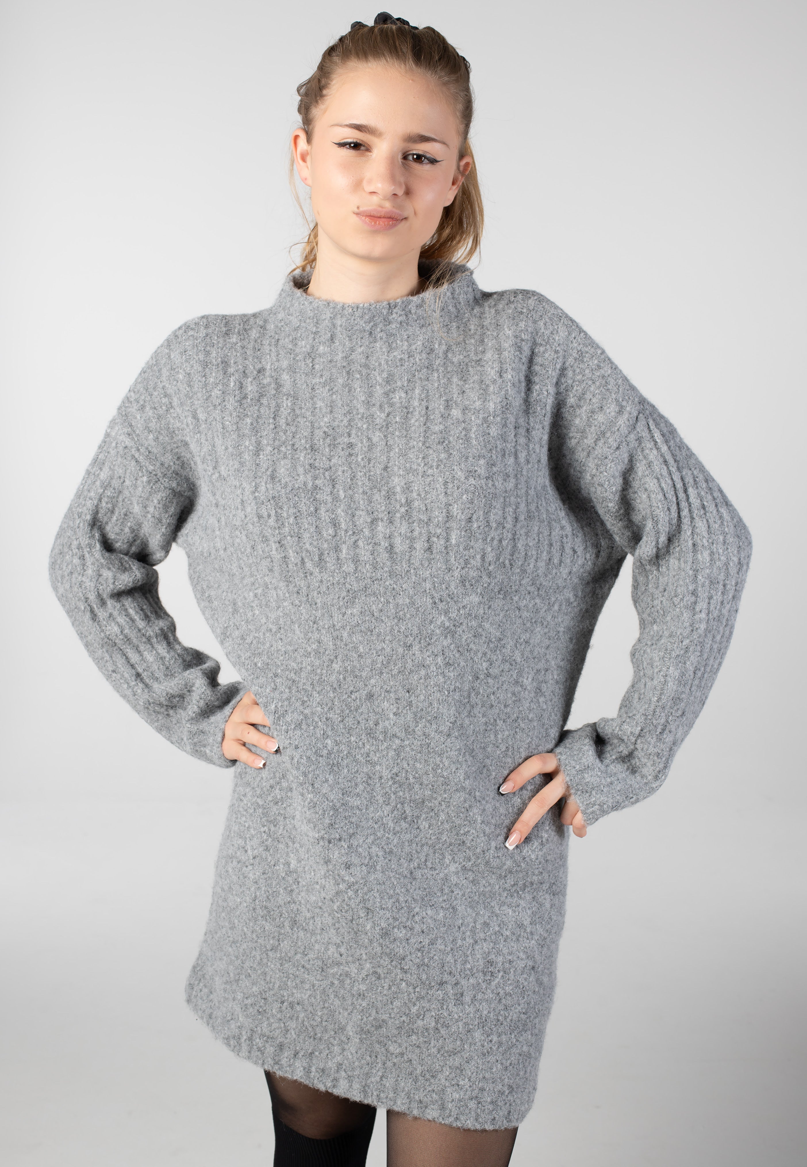 Noisy May - Nyla L/S High Neck Medium Grey Melange - Dress | Women-Image