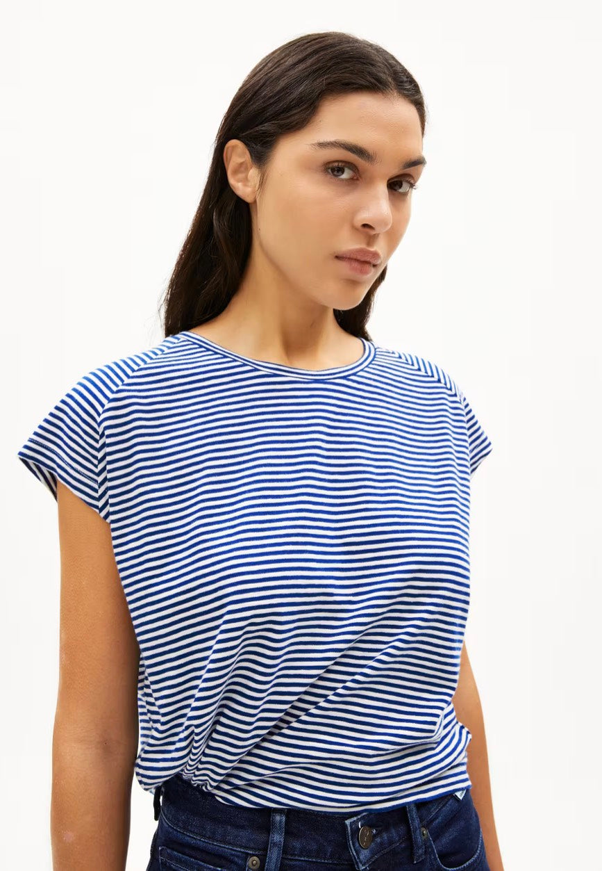 Armedangels - Oneliaa Lovely Stripes Oatmilk/Lapis Blue - T-Shirt | Women-Image