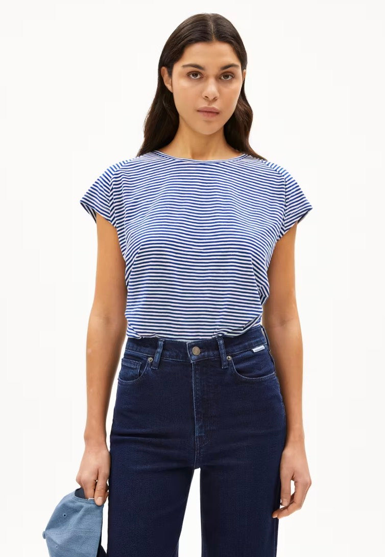 Armedangels - Oneliaa Lovely Stripes Oatmilk/Lapis Blue - T-Shirt | Women-Image