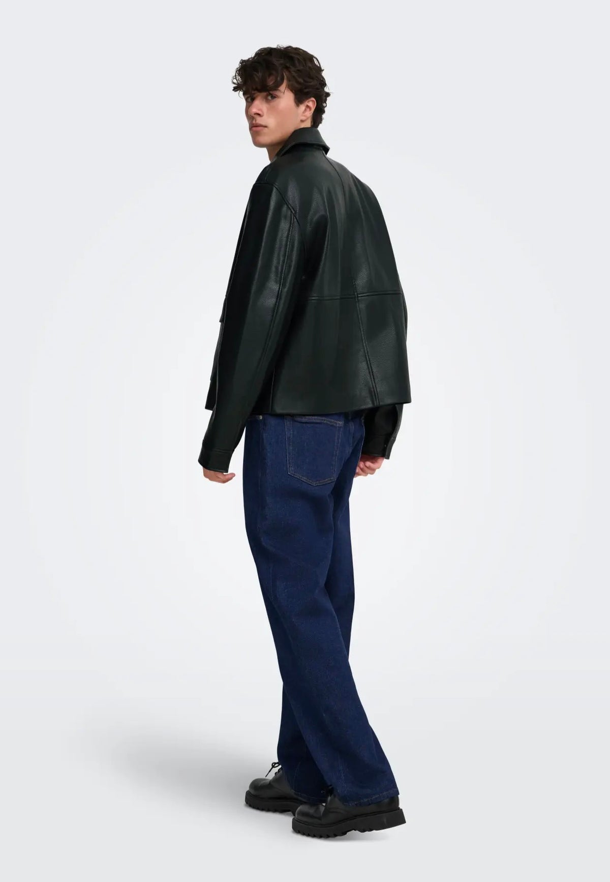 Only & Sons Bate PU Black Leather Jacket | Men-Image