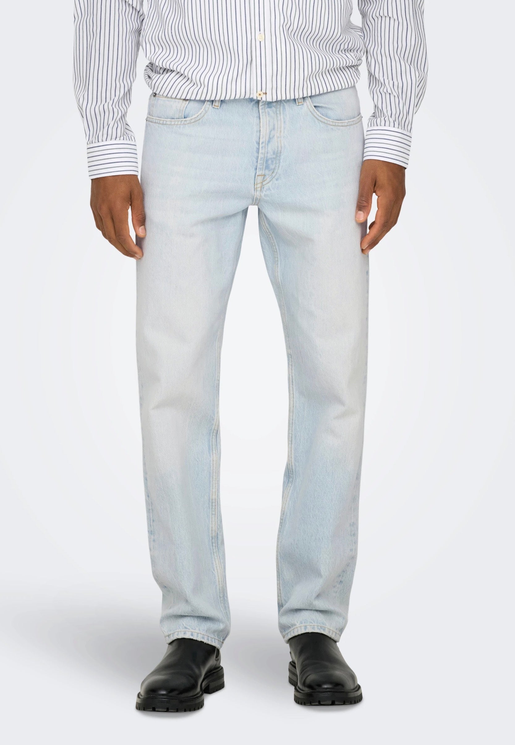 Only & Sons - Edge Straight Light Blue Bleached Denim - Jeans | Men-Image