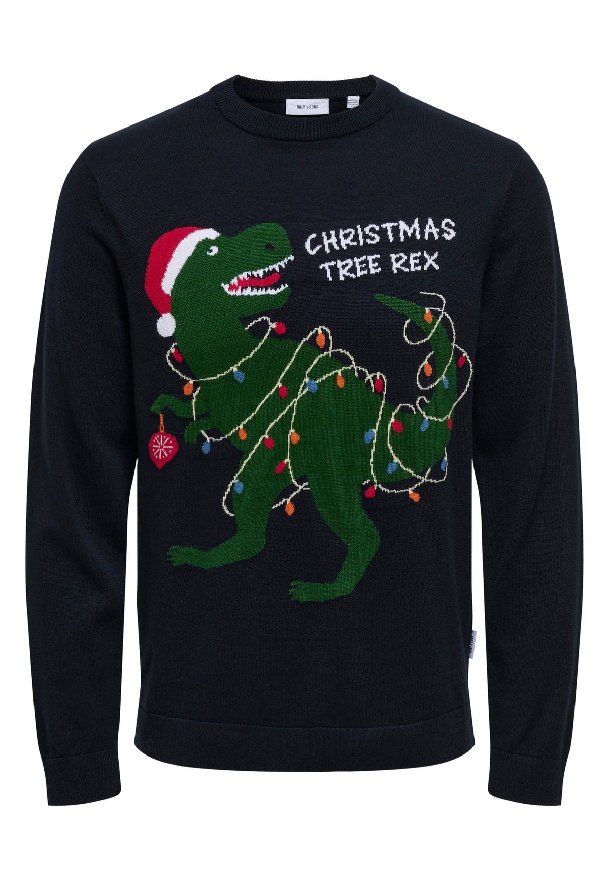 Only & Sons Xmas Reg 5 Placement Dark Navy T-Rex Pullover | Men-Image