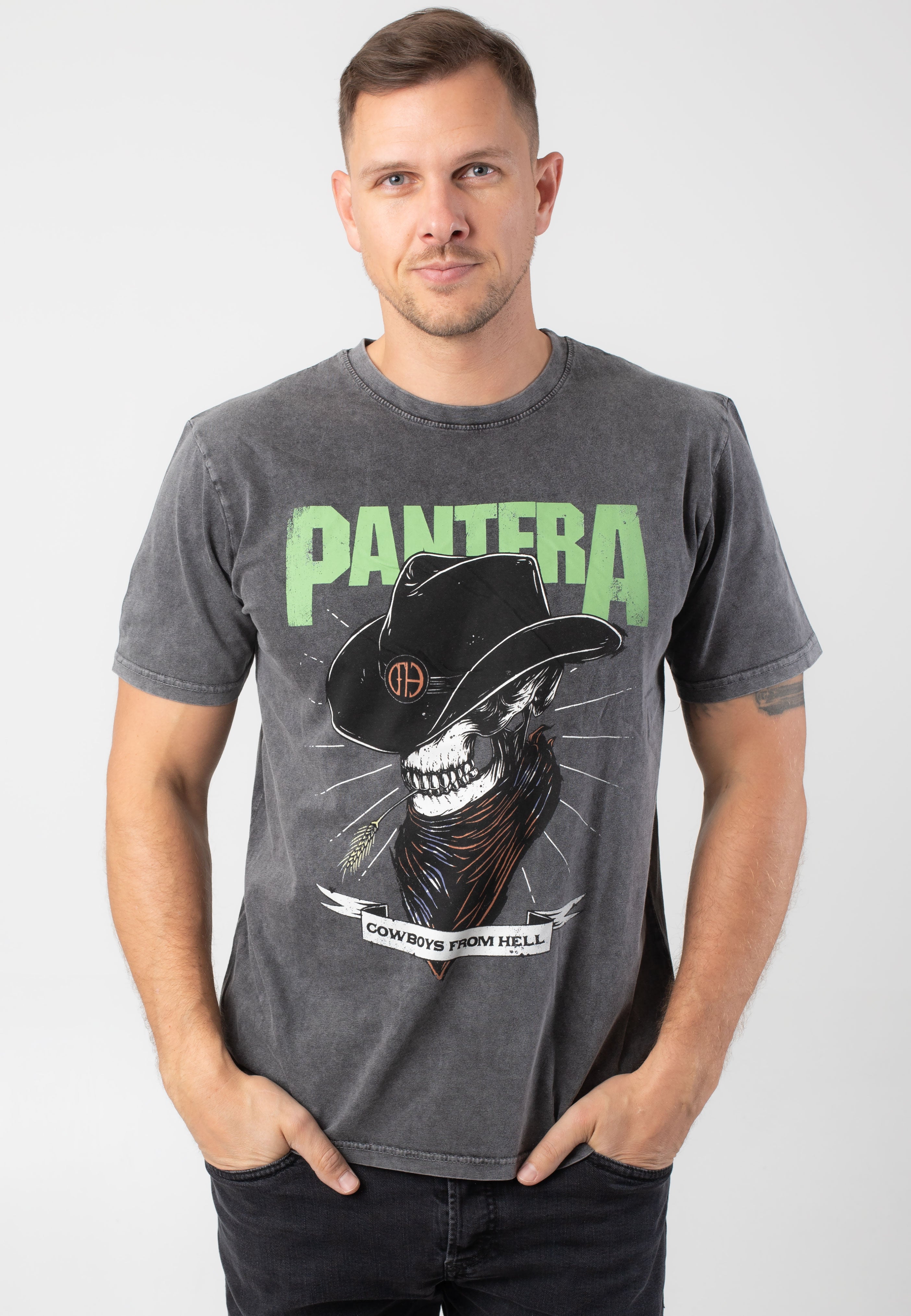 PANTERA Cowboys From Hell Tシャツ XXL グレー Pantera - Skeleton Cowboy Stone Washed - T-Shirt | Impericon