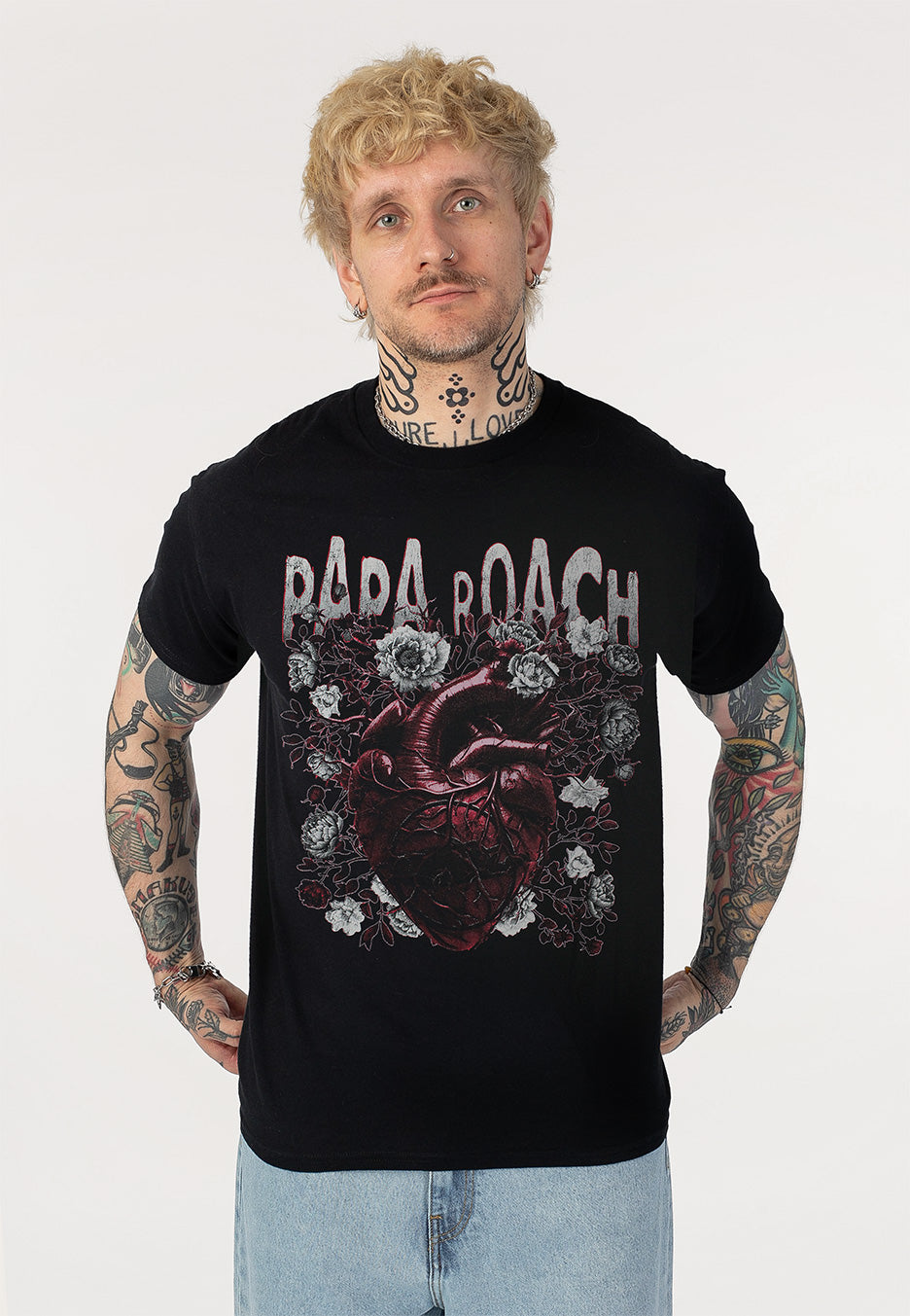 Papa Roach Heart Flowers T-Shirt | Men-Image