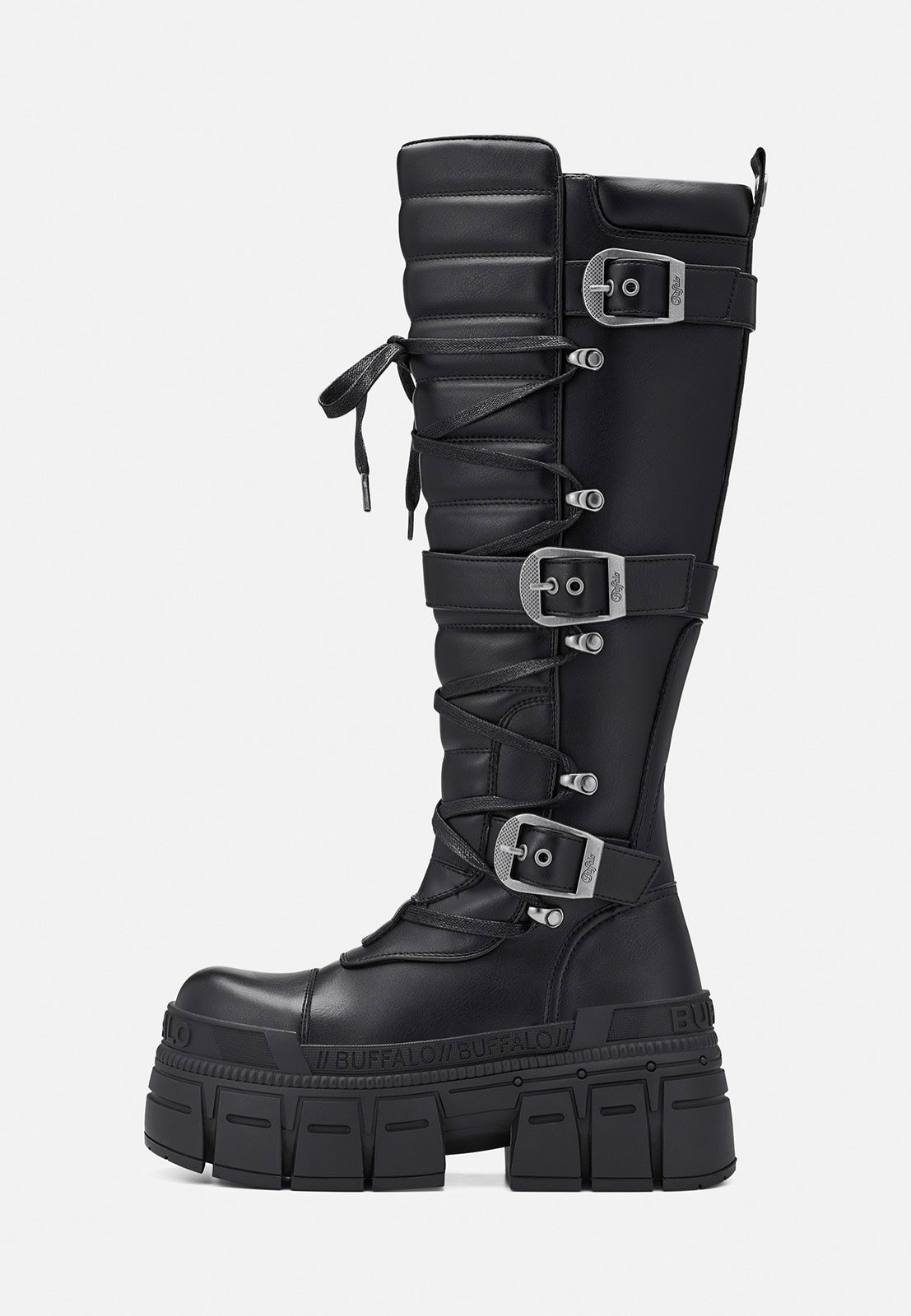 Buffalo Gospher Biker Hi Vegan Nappa Black Girl Shoes | Women-Image