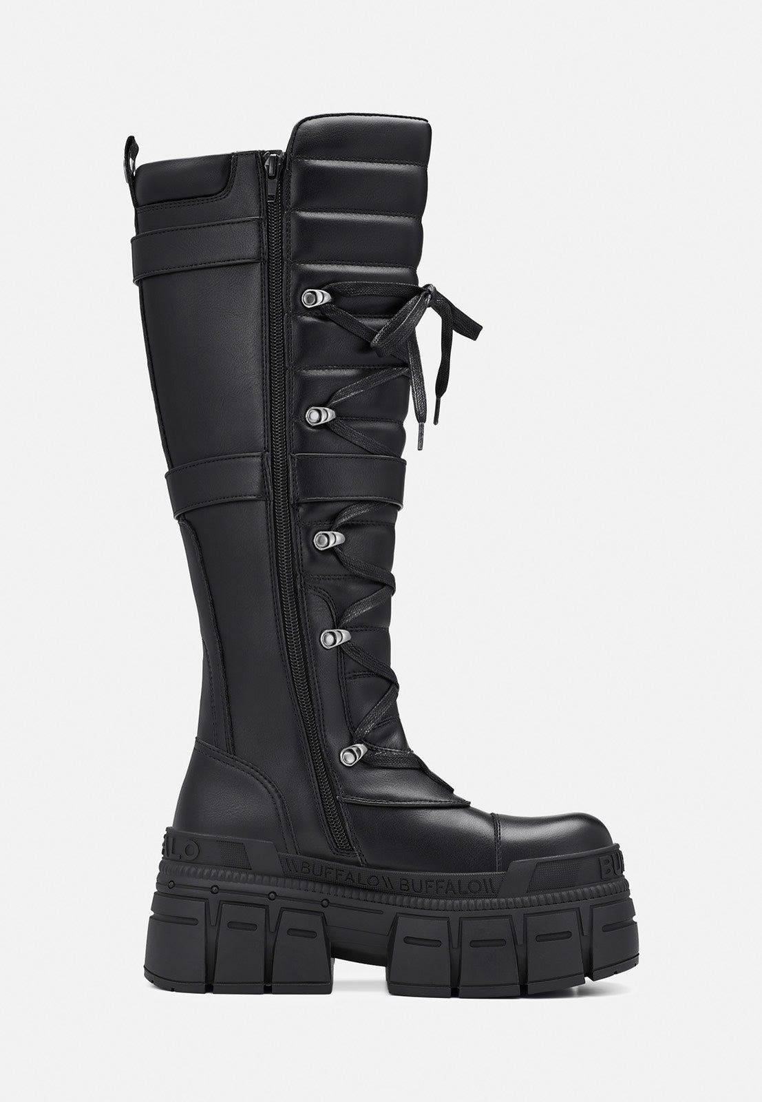 Buffalo Gospher Biker Hi Vegan Nappa Black Girl Shoes | Women-Image