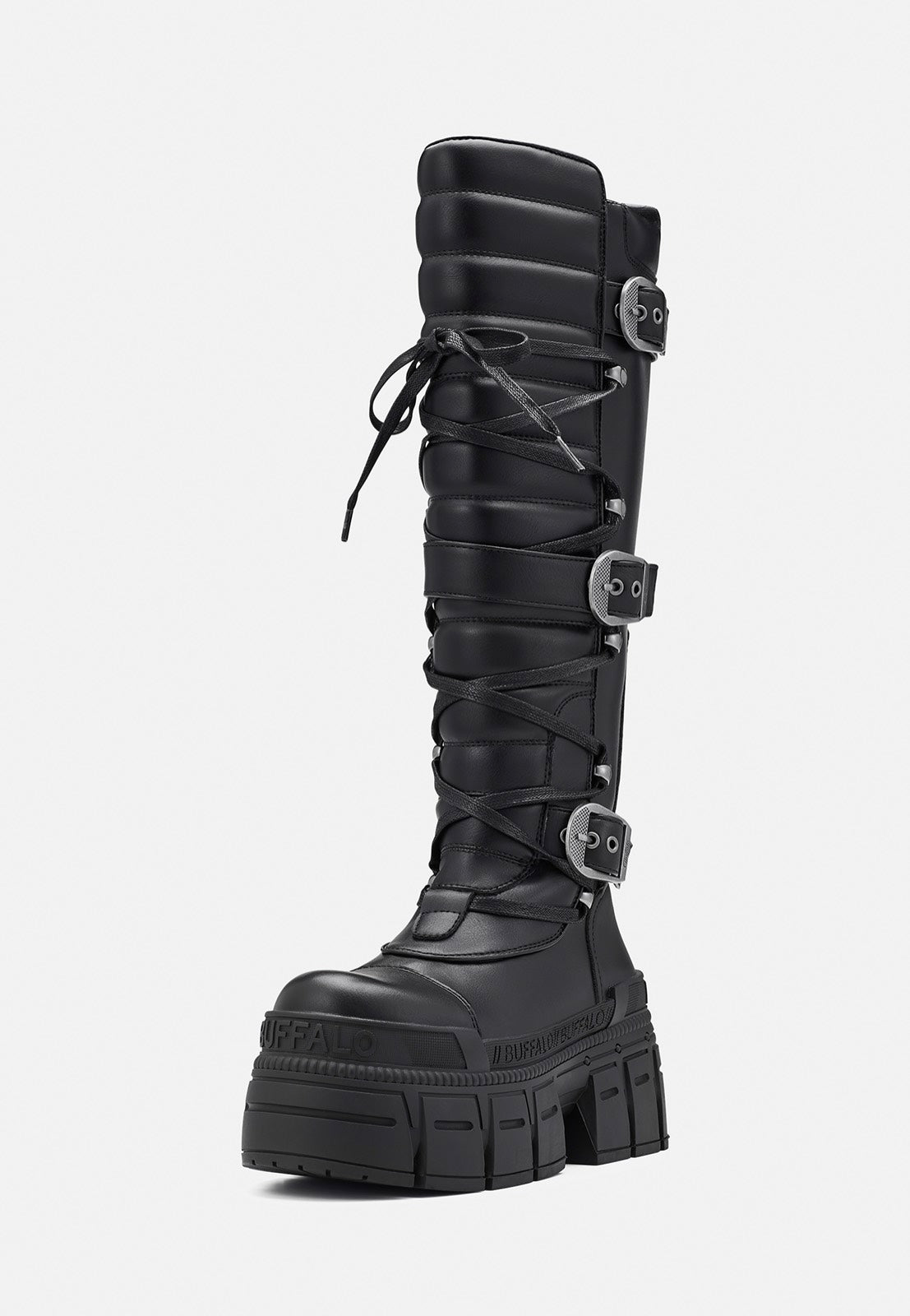 Buffalo Gospher Biker Hi Vegan Nappa Black Girl Shoes | Women-Image
