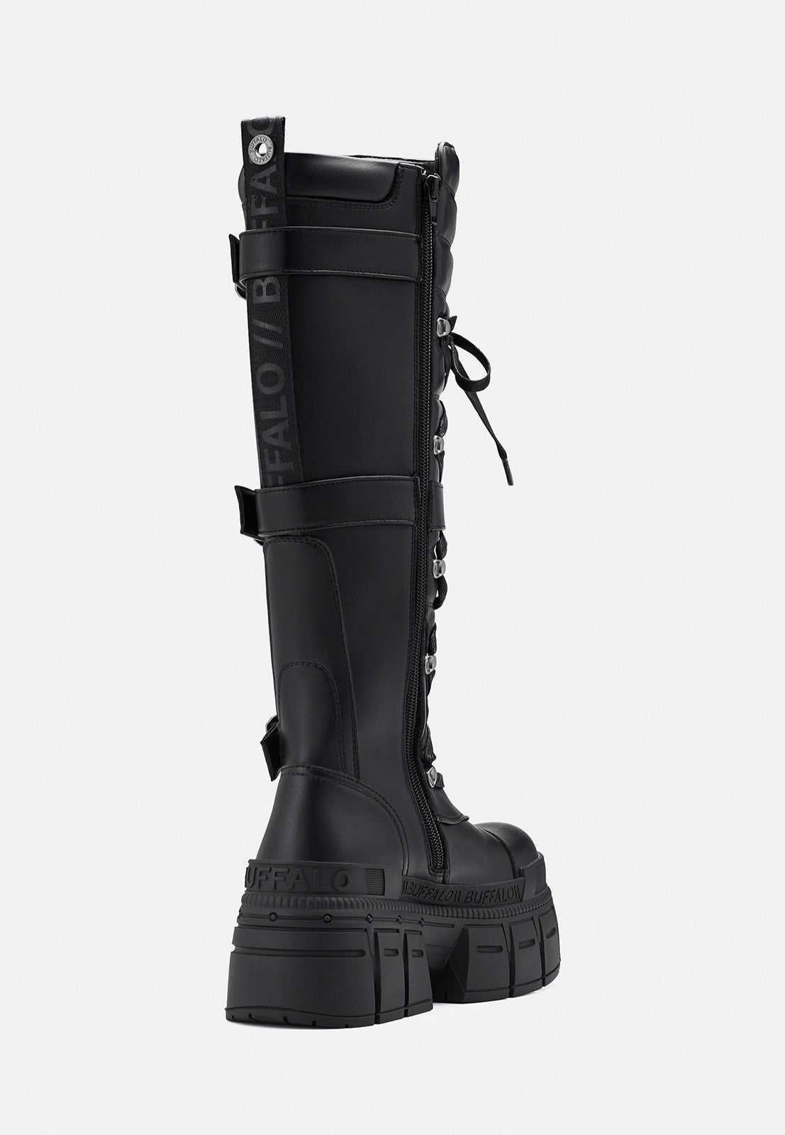 Buffalo Gospher Biker Hi Vegan Nappa Black Girl Shoes | Women-Image