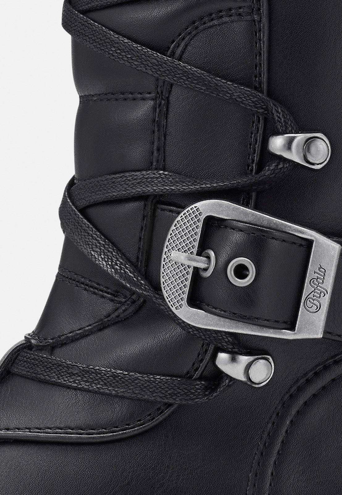 Buffalo Gospher Biker Hi Vegan Nappa Black Girl Shoes | Women-Image